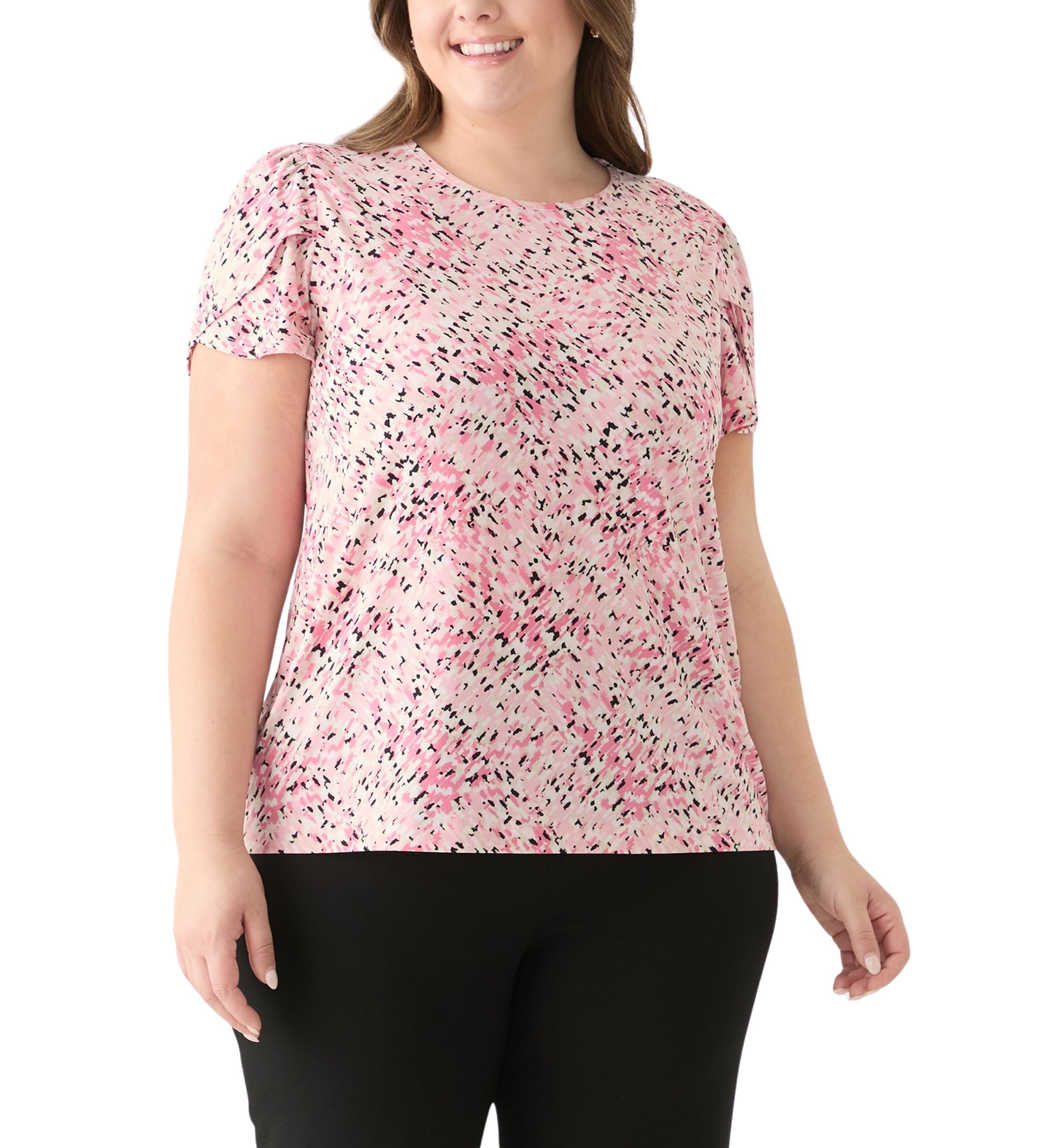Plus Size Tulip Sleeve Printed Top 