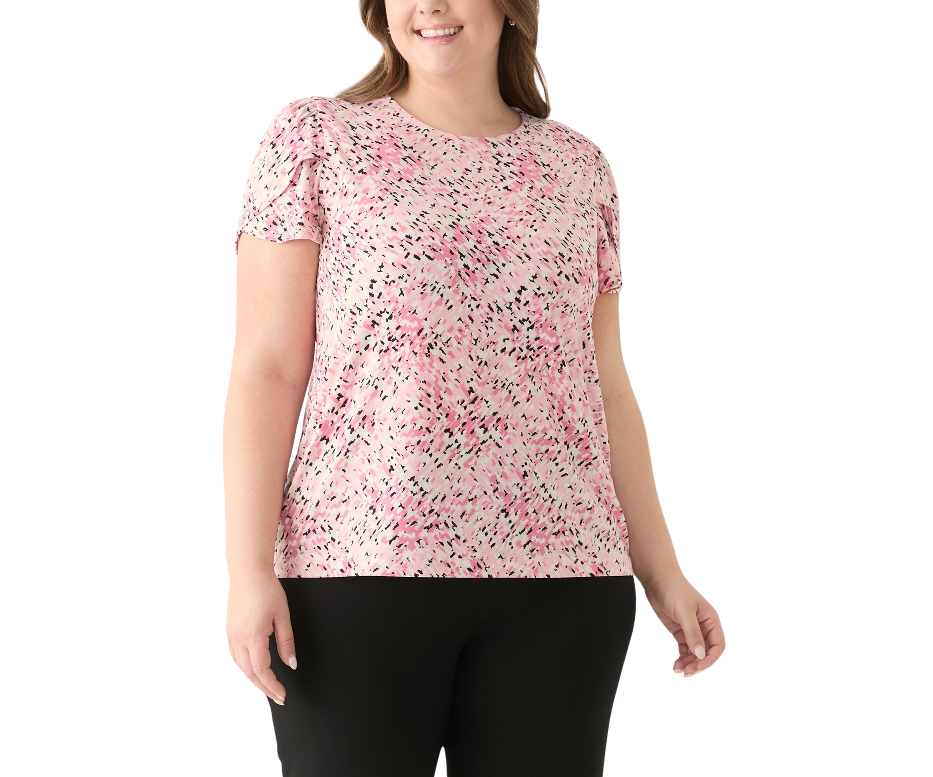 Plus Size Tulip Sleeve Printed Top 