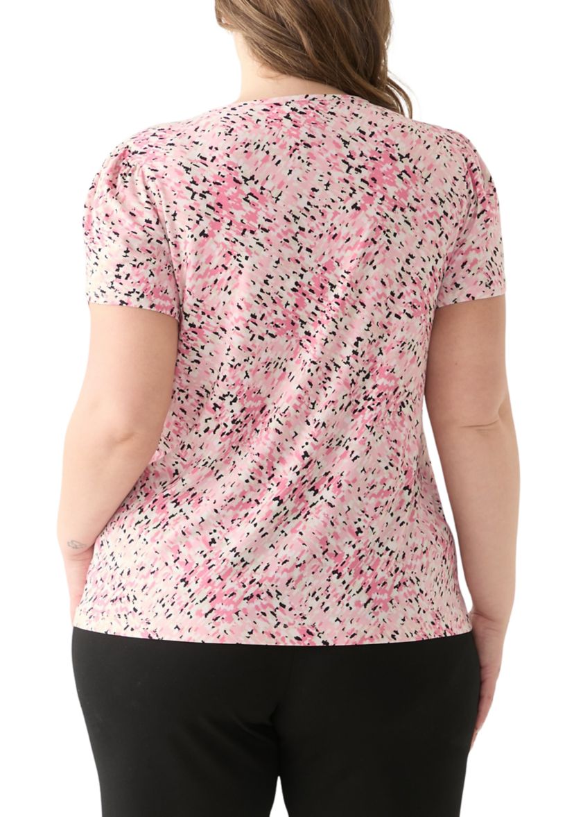 Plus Size Tulip Sleeve Printed Top 