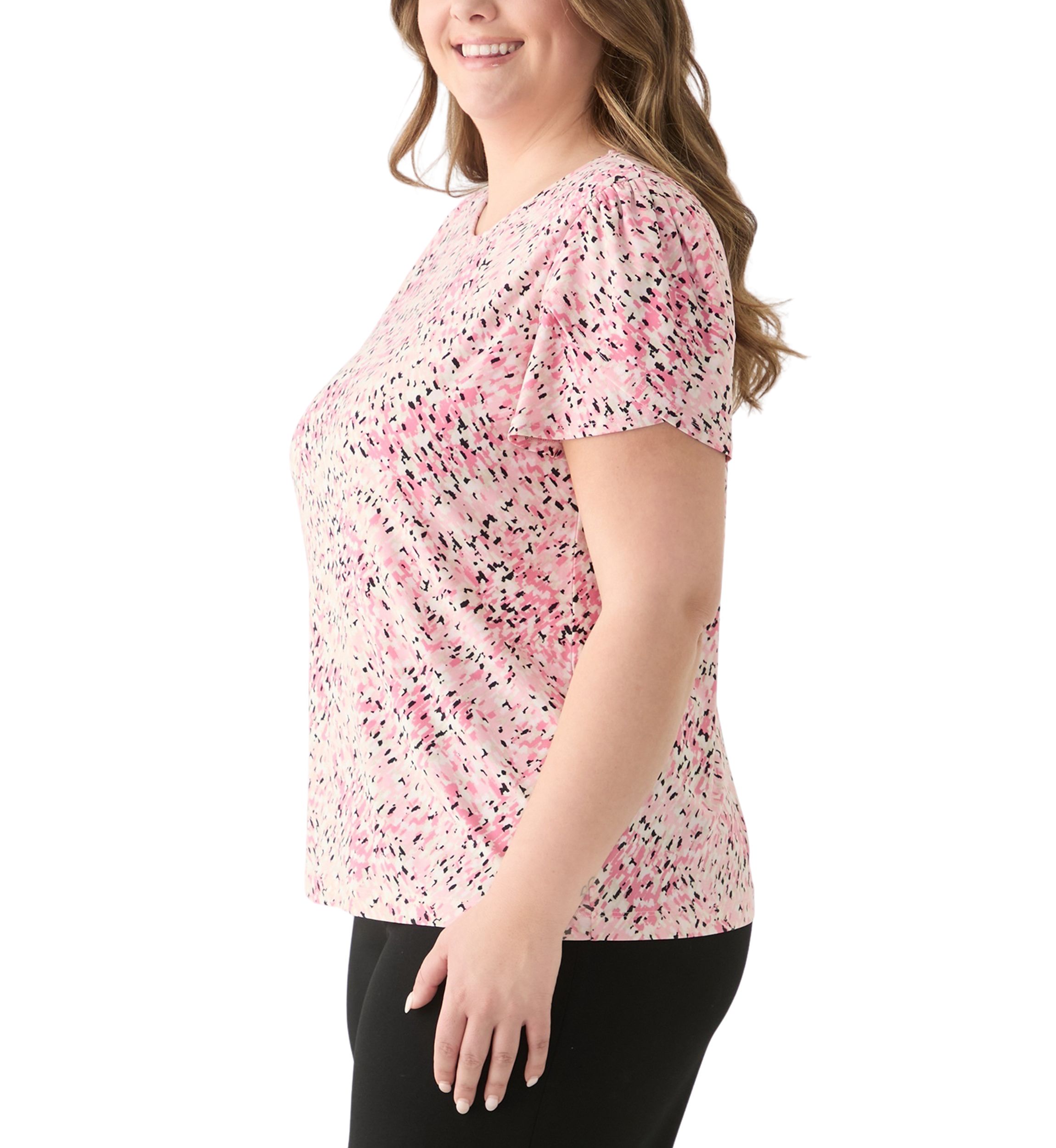 Plus Size Tulip Sleeve Printed Top 