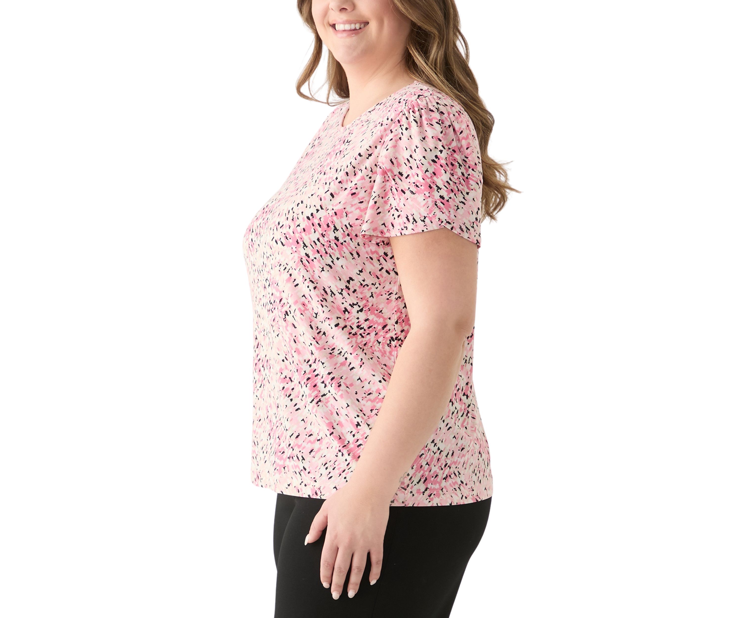 Plus Size Tulip Sleeve Printed Top 