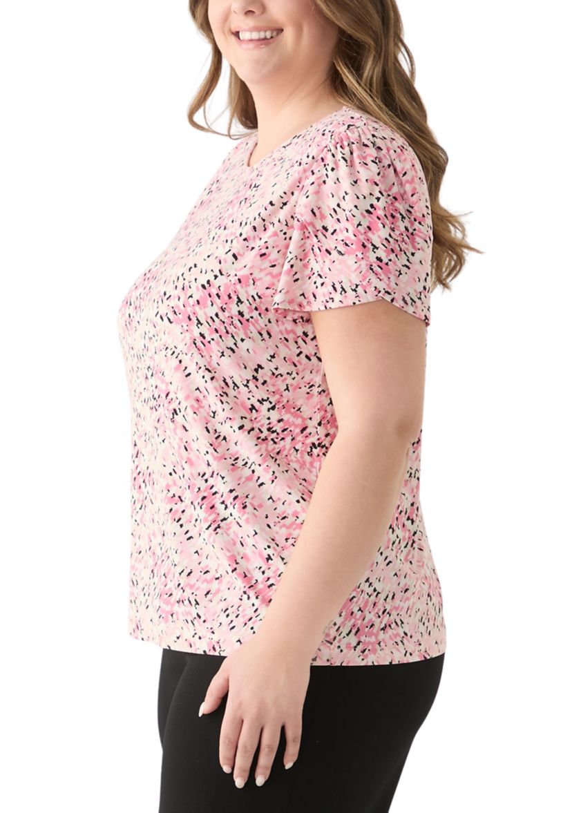 Plus Size Tulip Sleeve Printed Top 