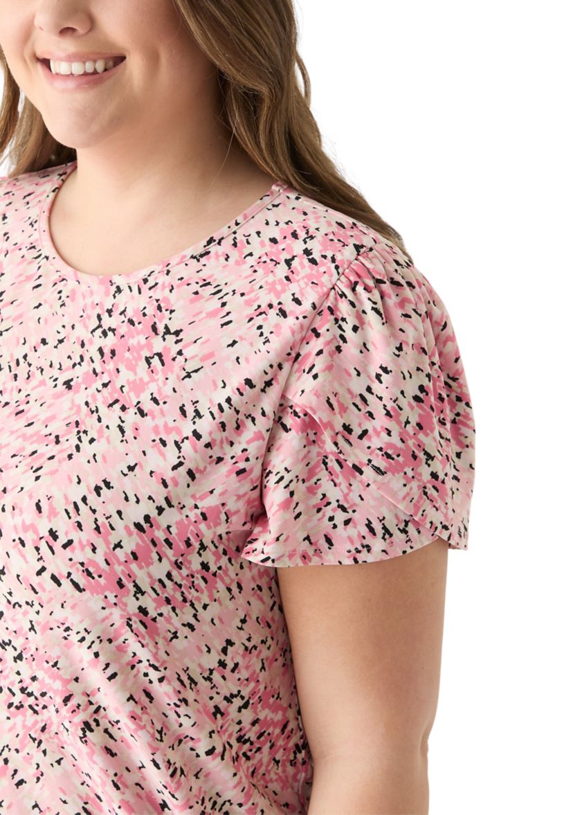 Plus Size Tulip Sleeve Printed Top 