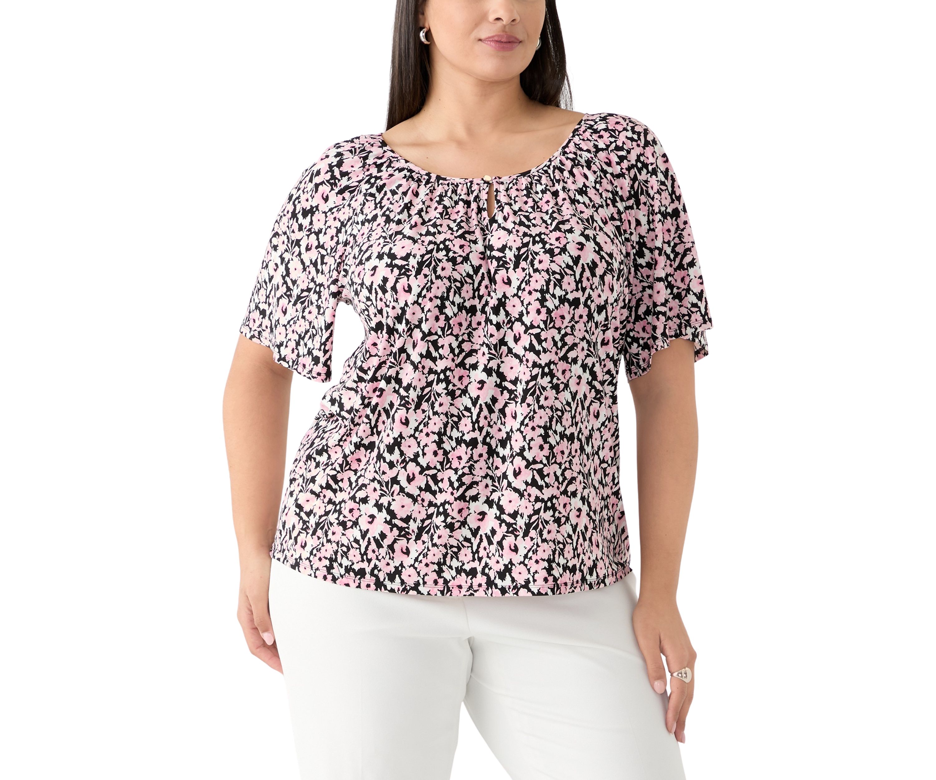 Plus Size Printed Drape Sleeve Blouse