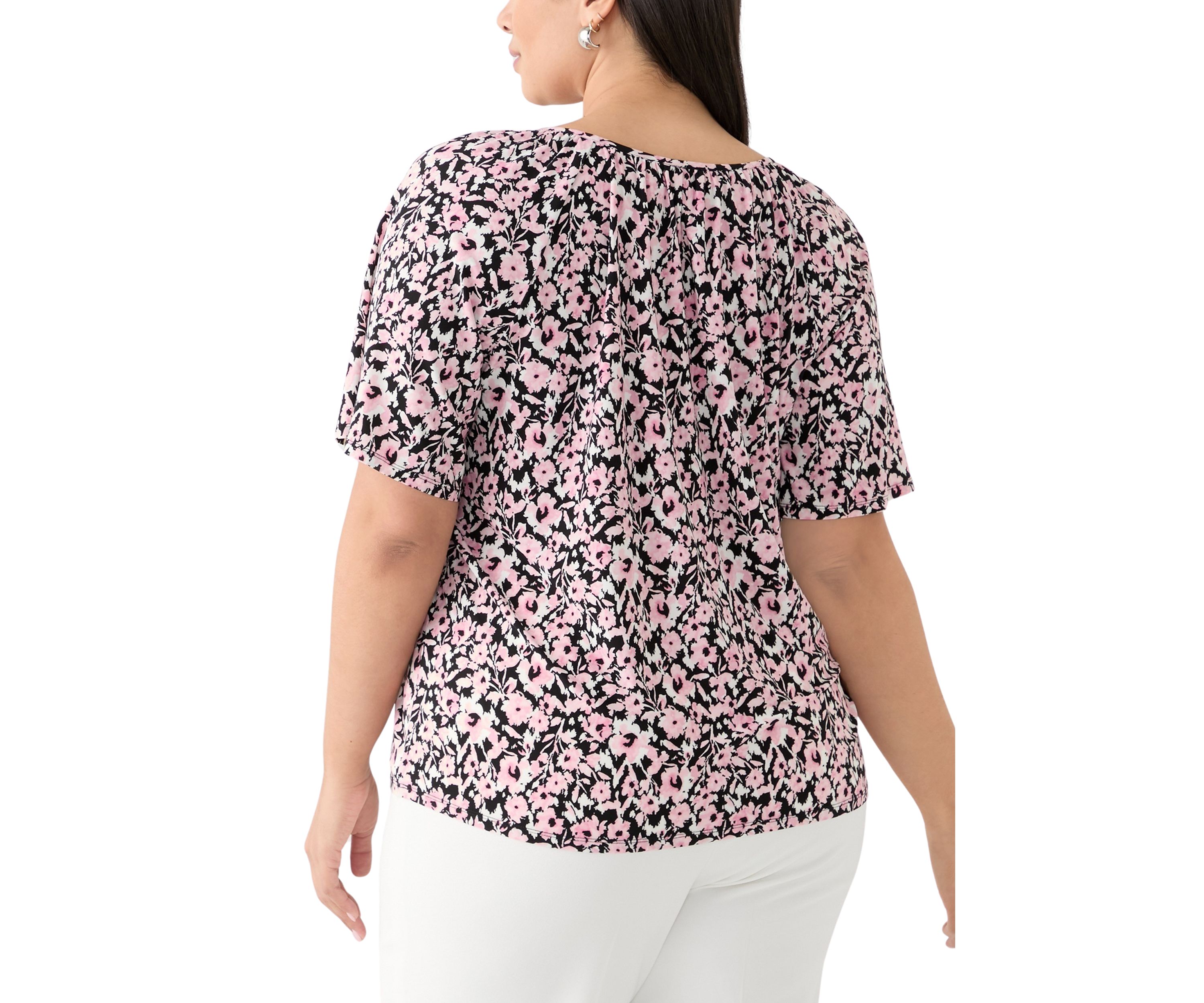 Plus Size Printed Drape Sleeve Blouse