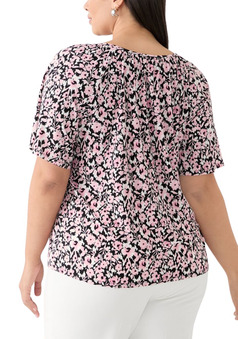 Plus Size Printed Drape Sleeve Blouse