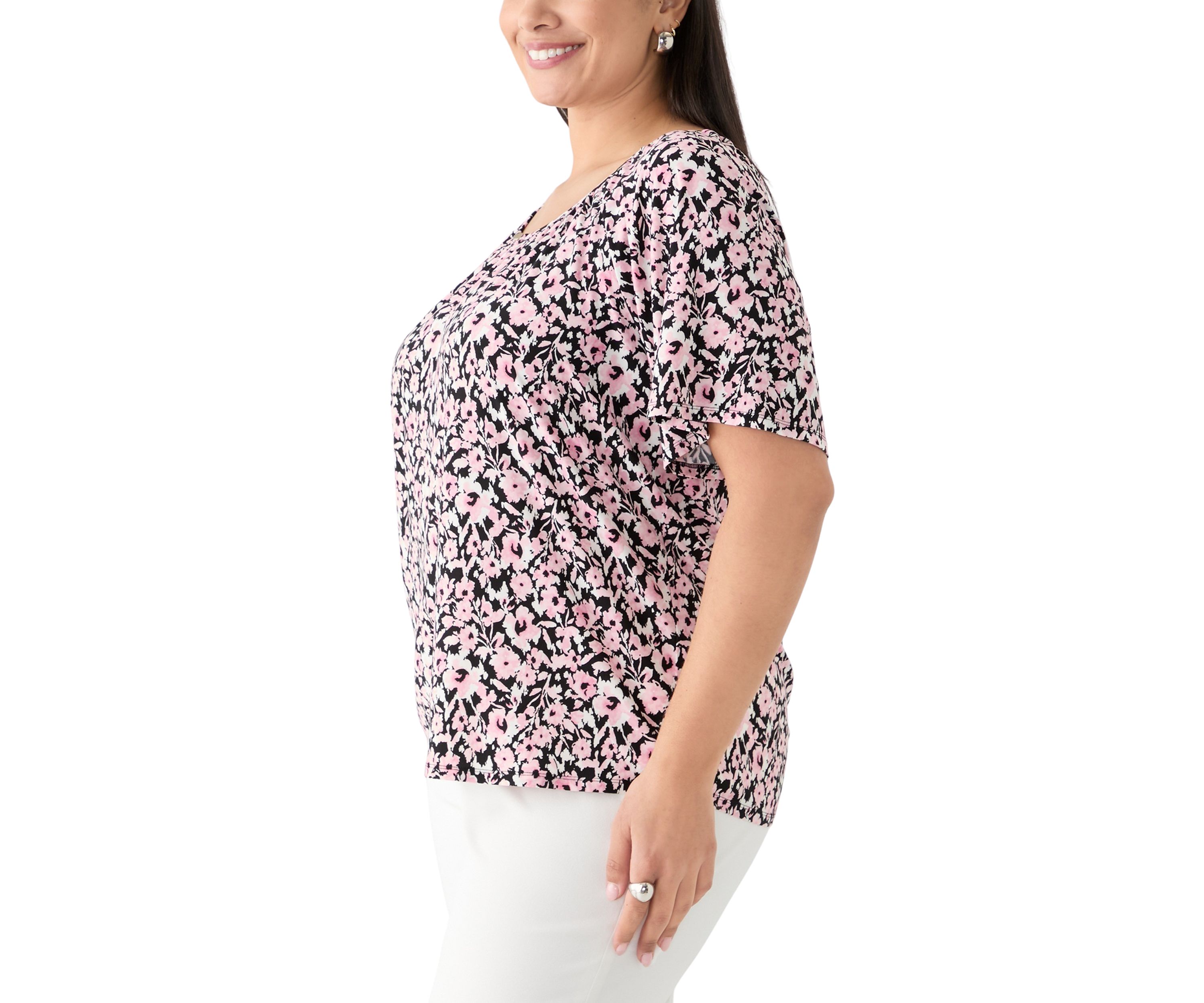 Plus Size Printed Drape Sleeve Blouse