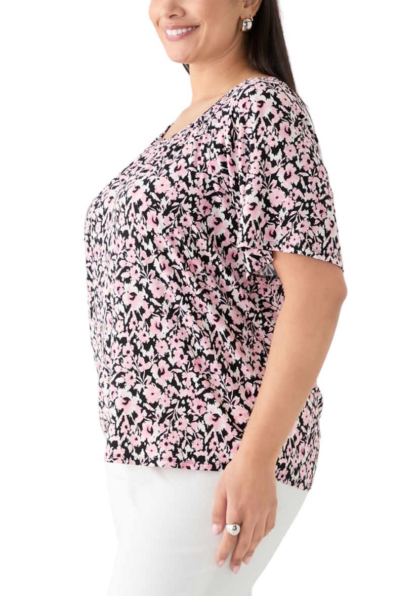 Plus Size Printed Drape Sleeve Blouse