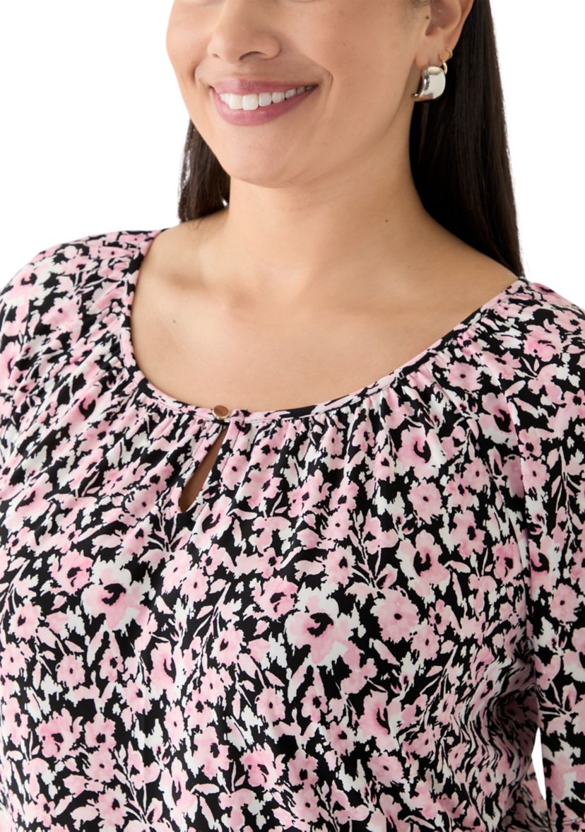 Plus Size Printed Drape Sleeve Blouse