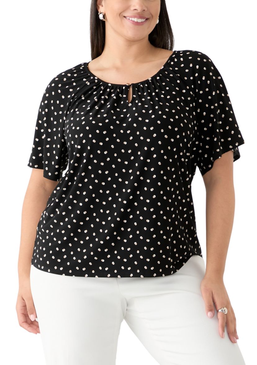 Plus Size Dot Printed Blouse