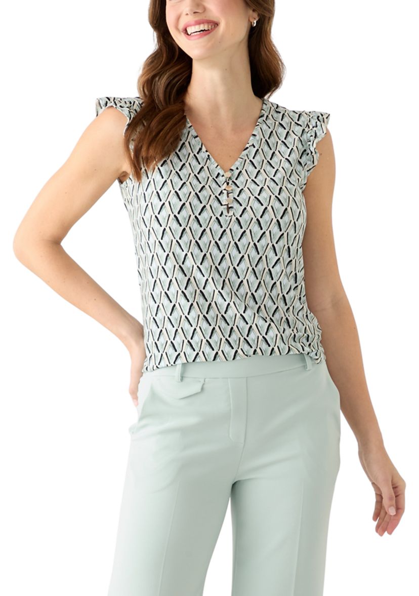 Womens Ruffle Sleeve Printed Top