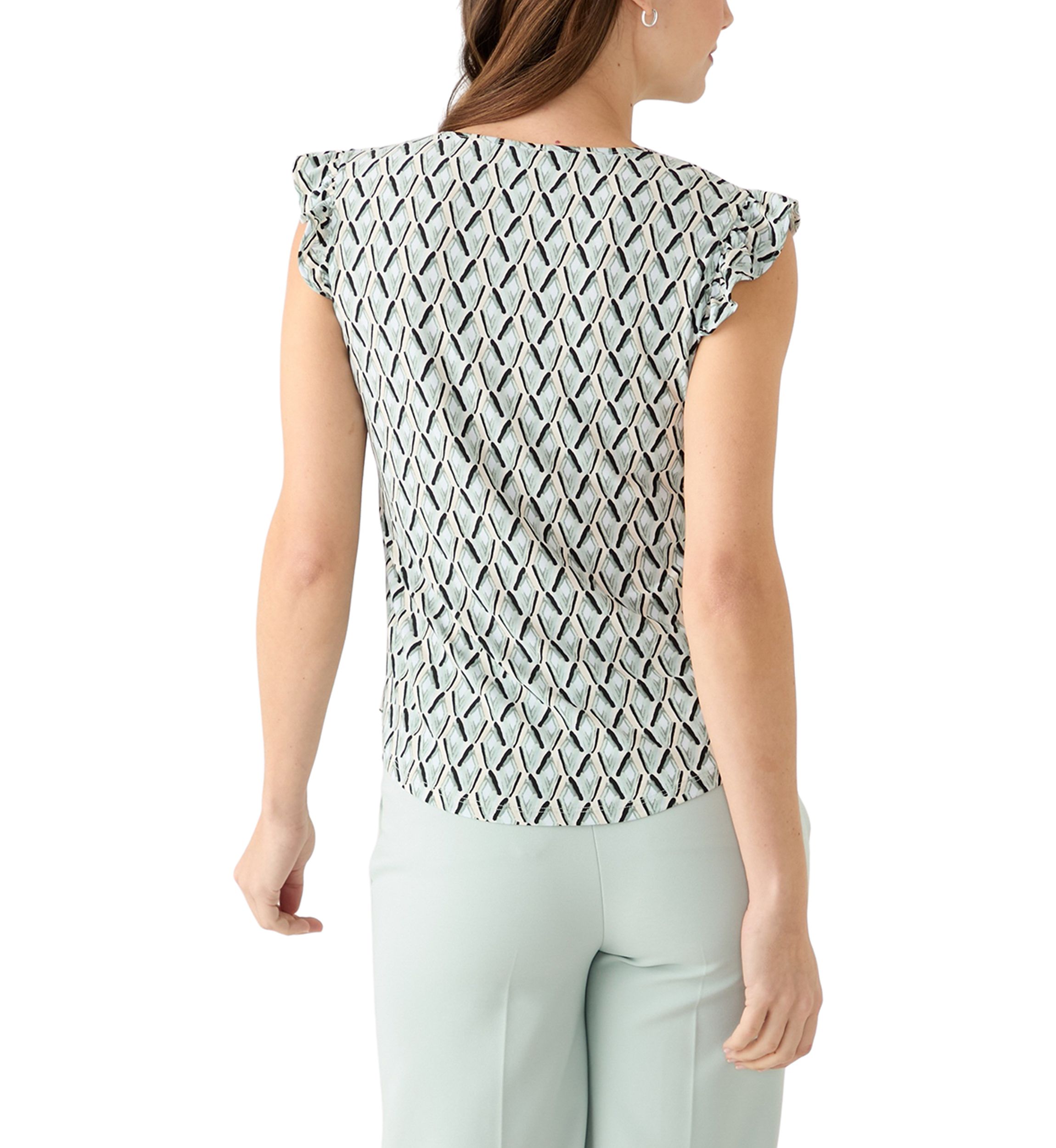Womens Ruffle Sleeve Printed Top