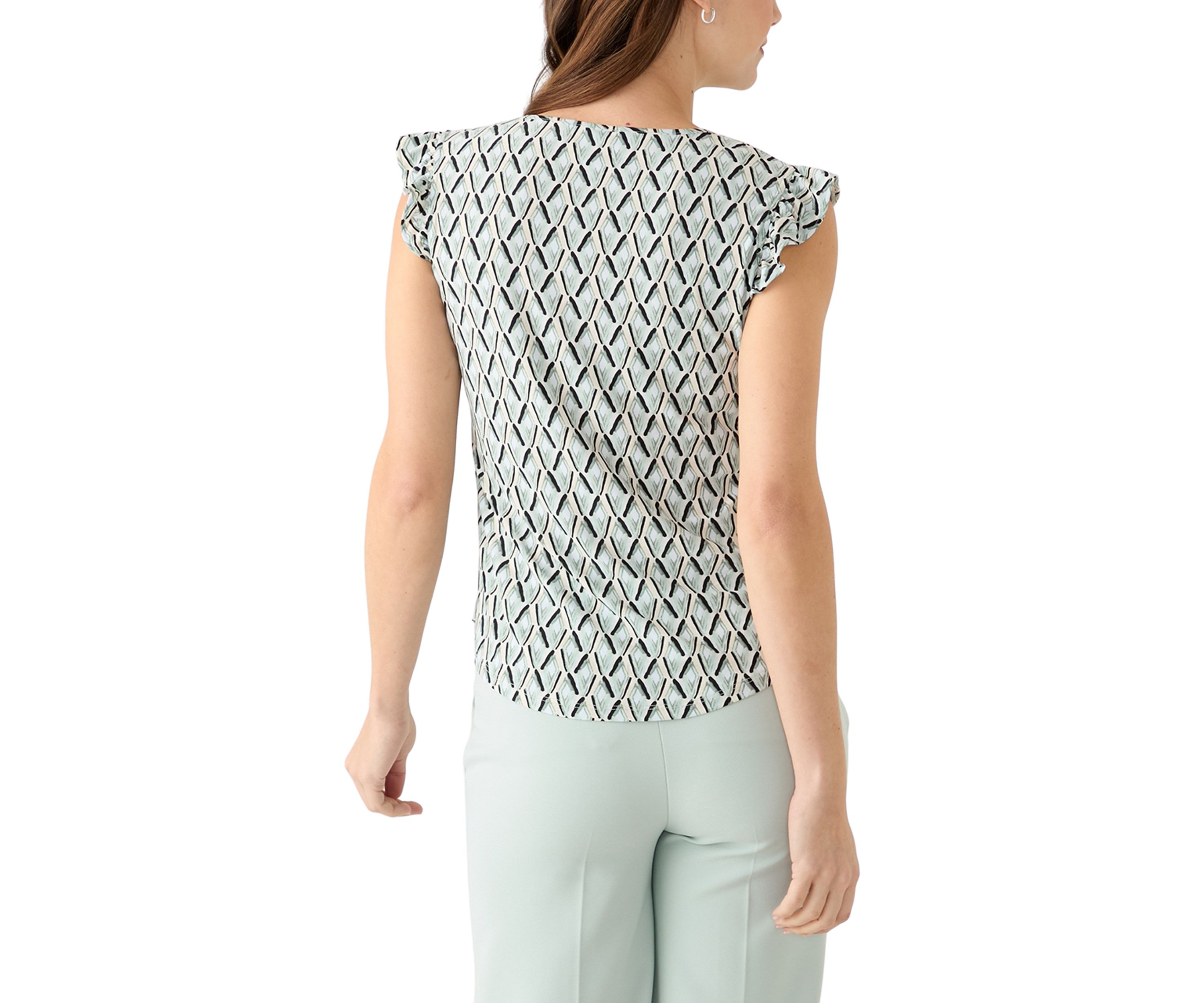 Womens Ruffle Sleeve Printed Top