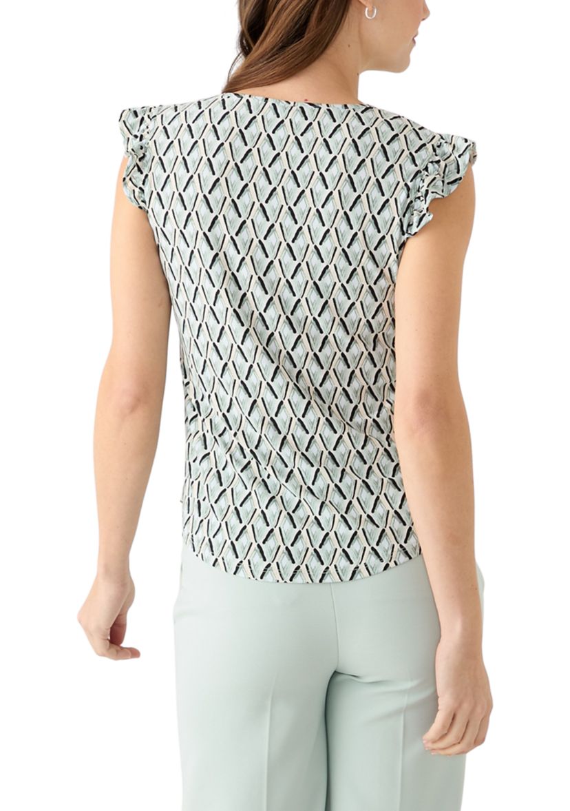 Womens Ruffle Sleeve Printed Top
