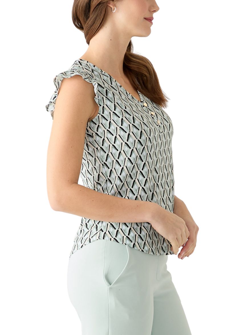 Womens Ruffle Sleeve Printed Top