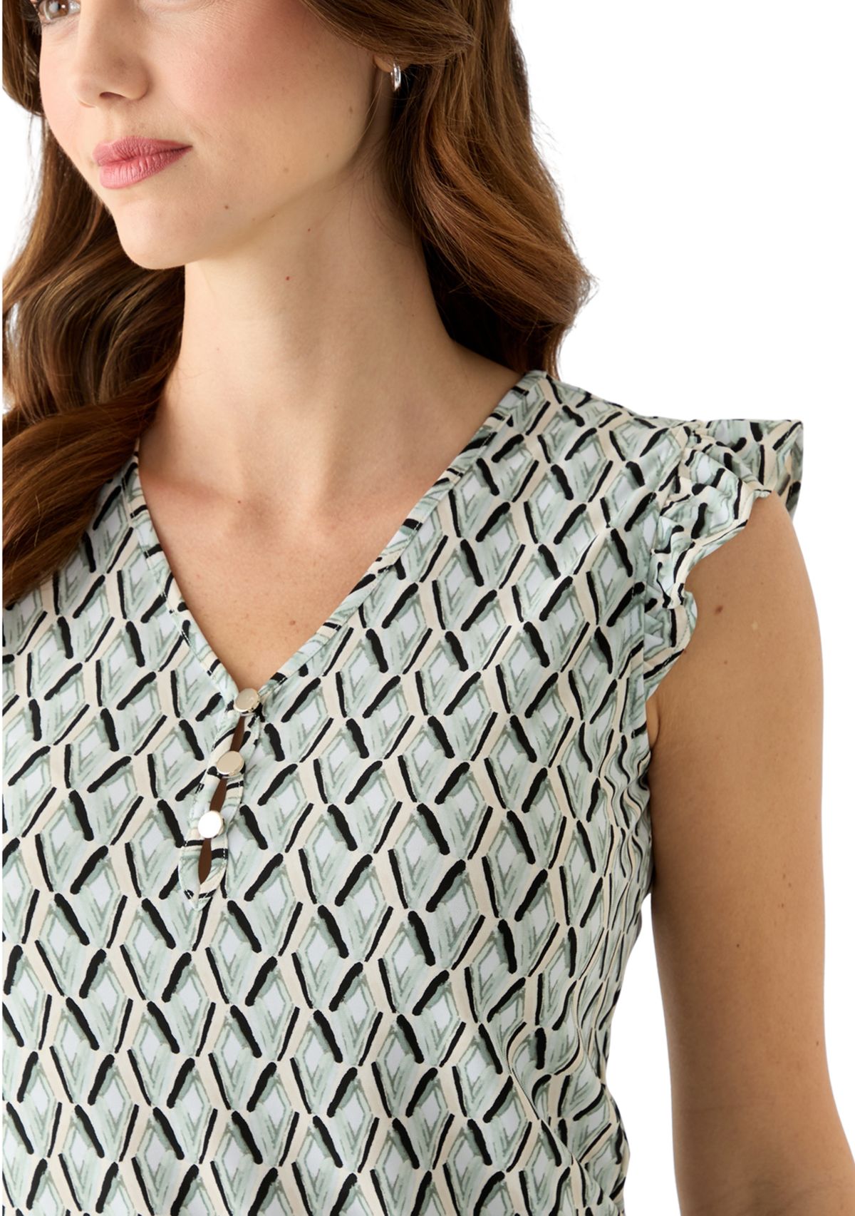 Womens Ruffle Sleeve Printed Top