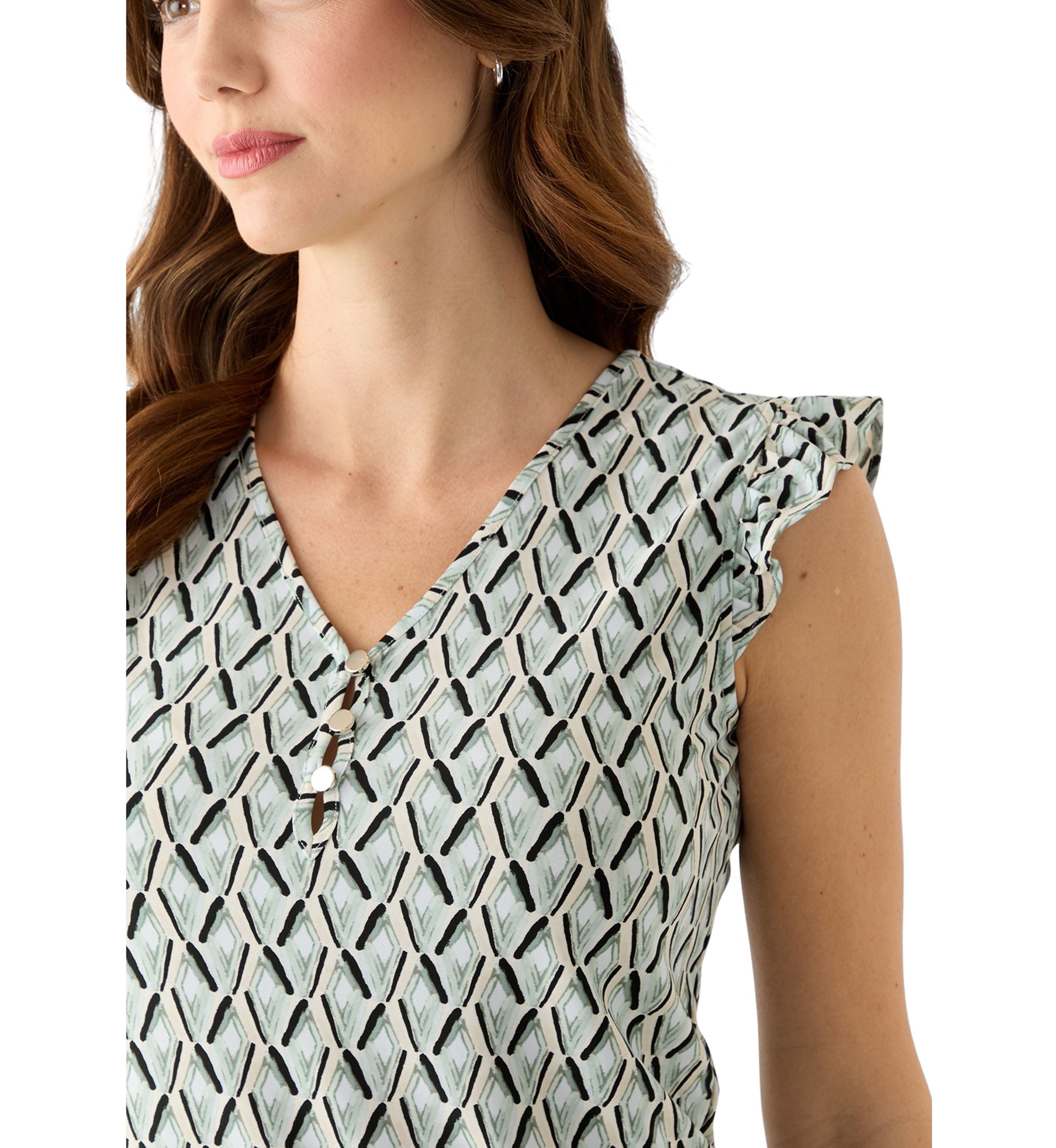 Womens Ruffle Sleeve Printed Top