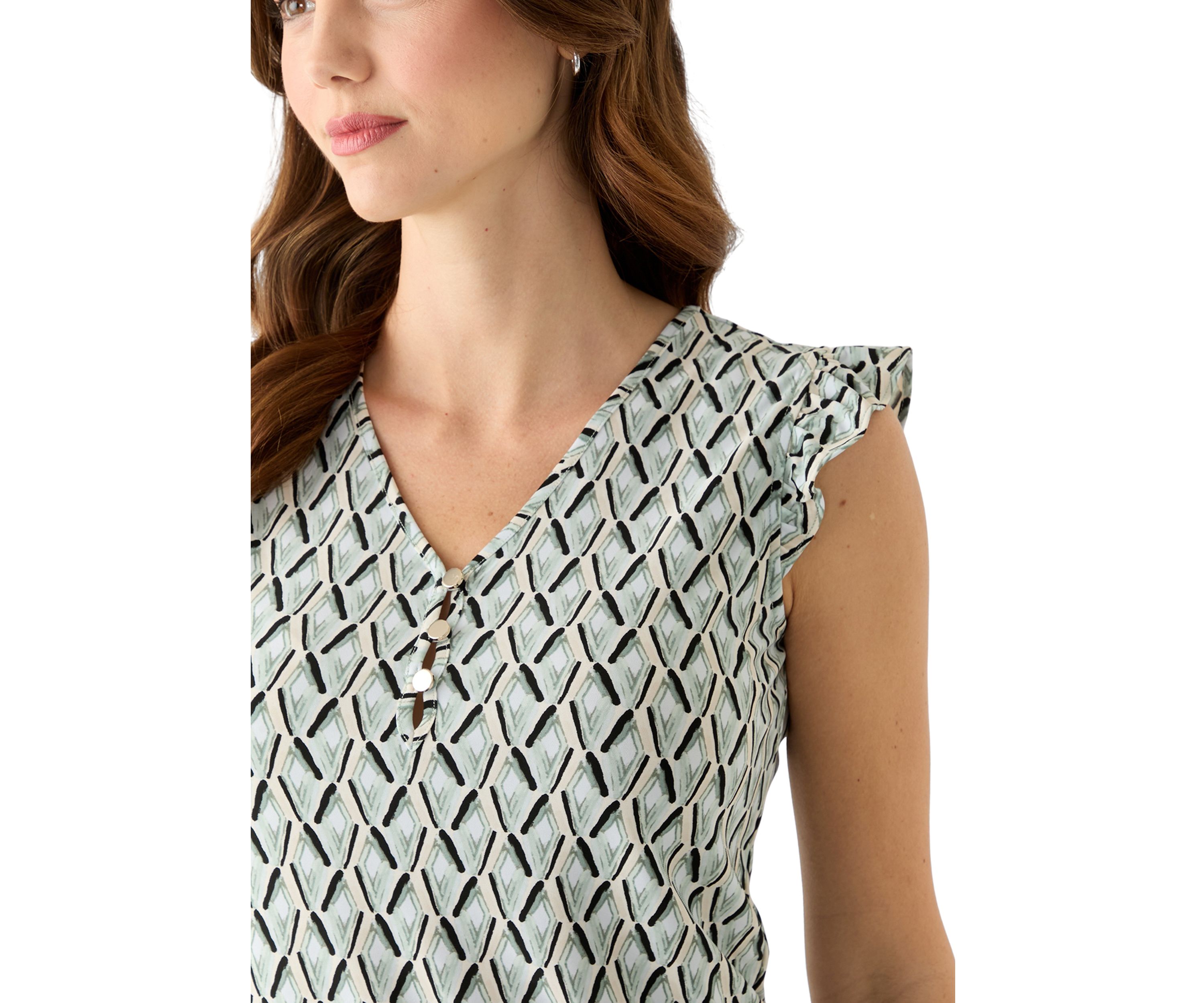 Womens Ruffle Sleeve Printed Top