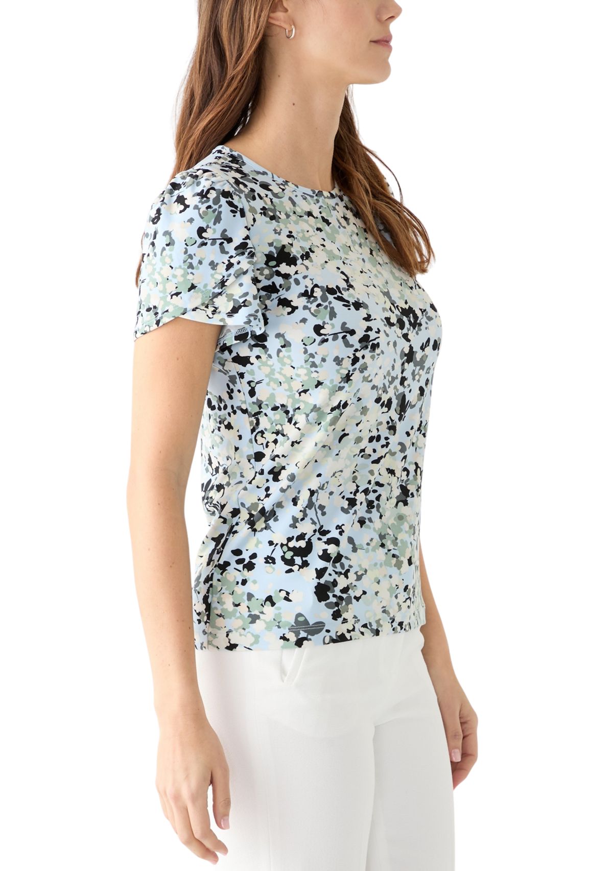 Womens Printed Tulip Sleeve Top
