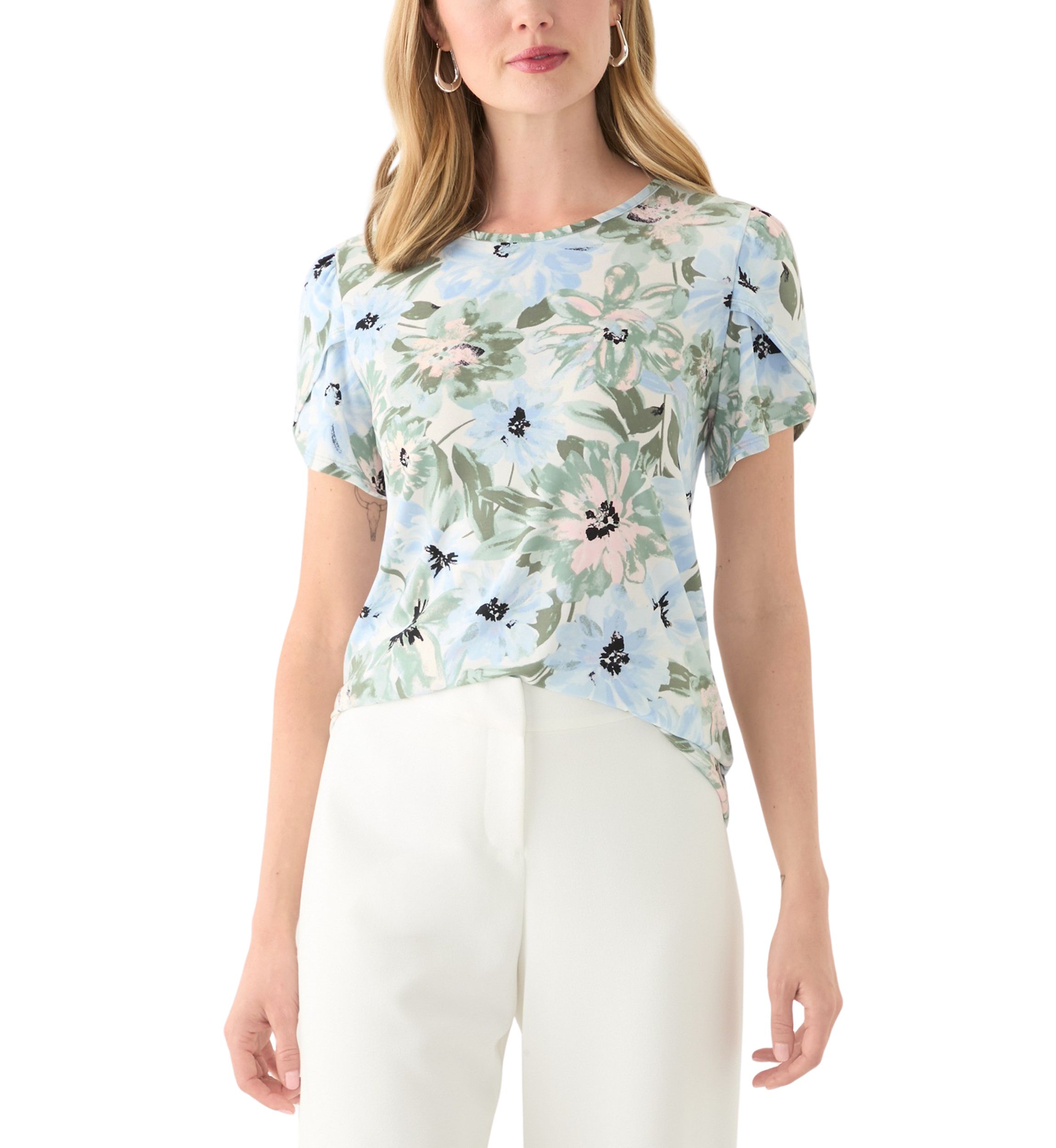 Petite Short Gathered Tulip Sleeve Top