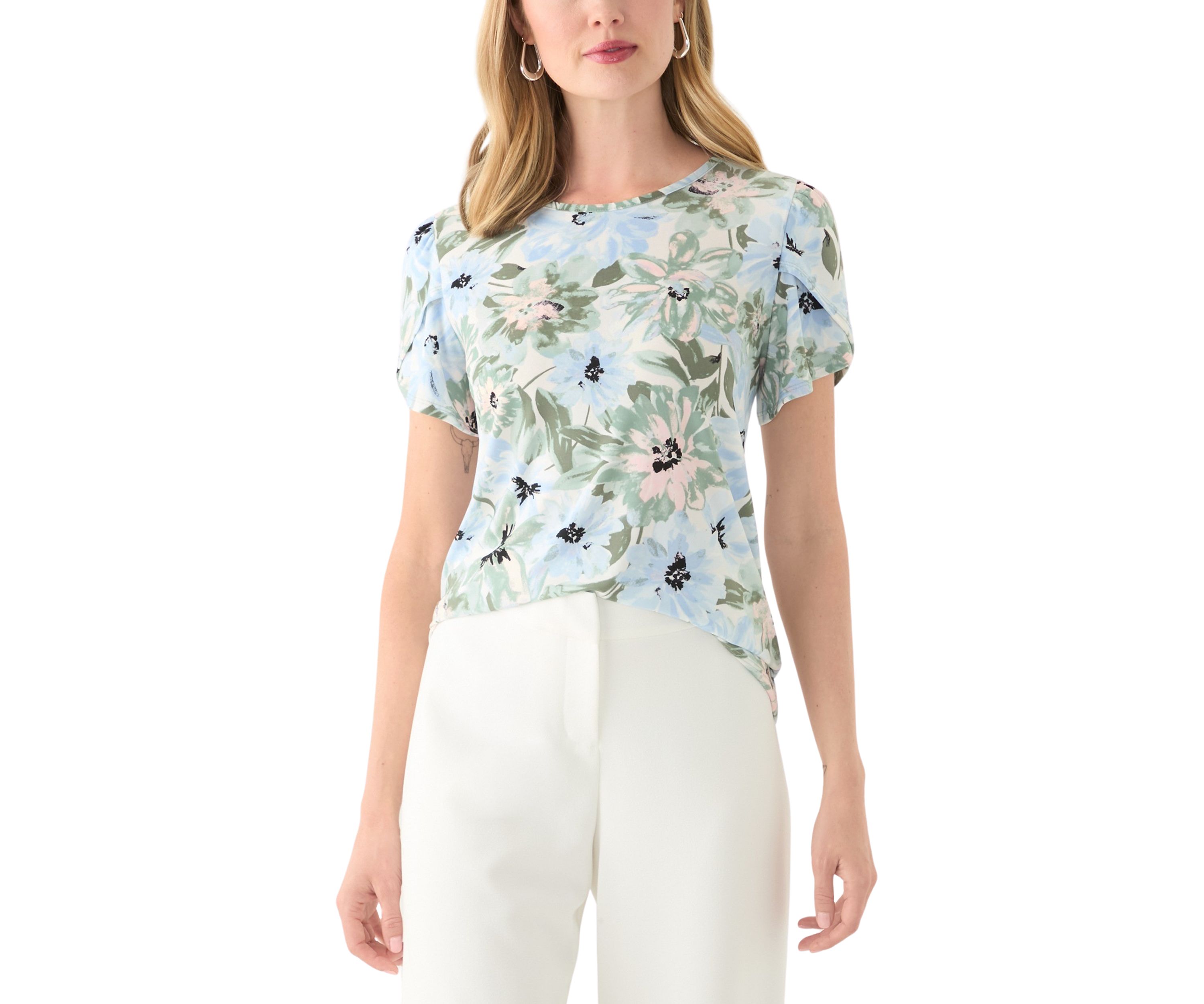 Petite Short Gathered Tulip Sleeve Top