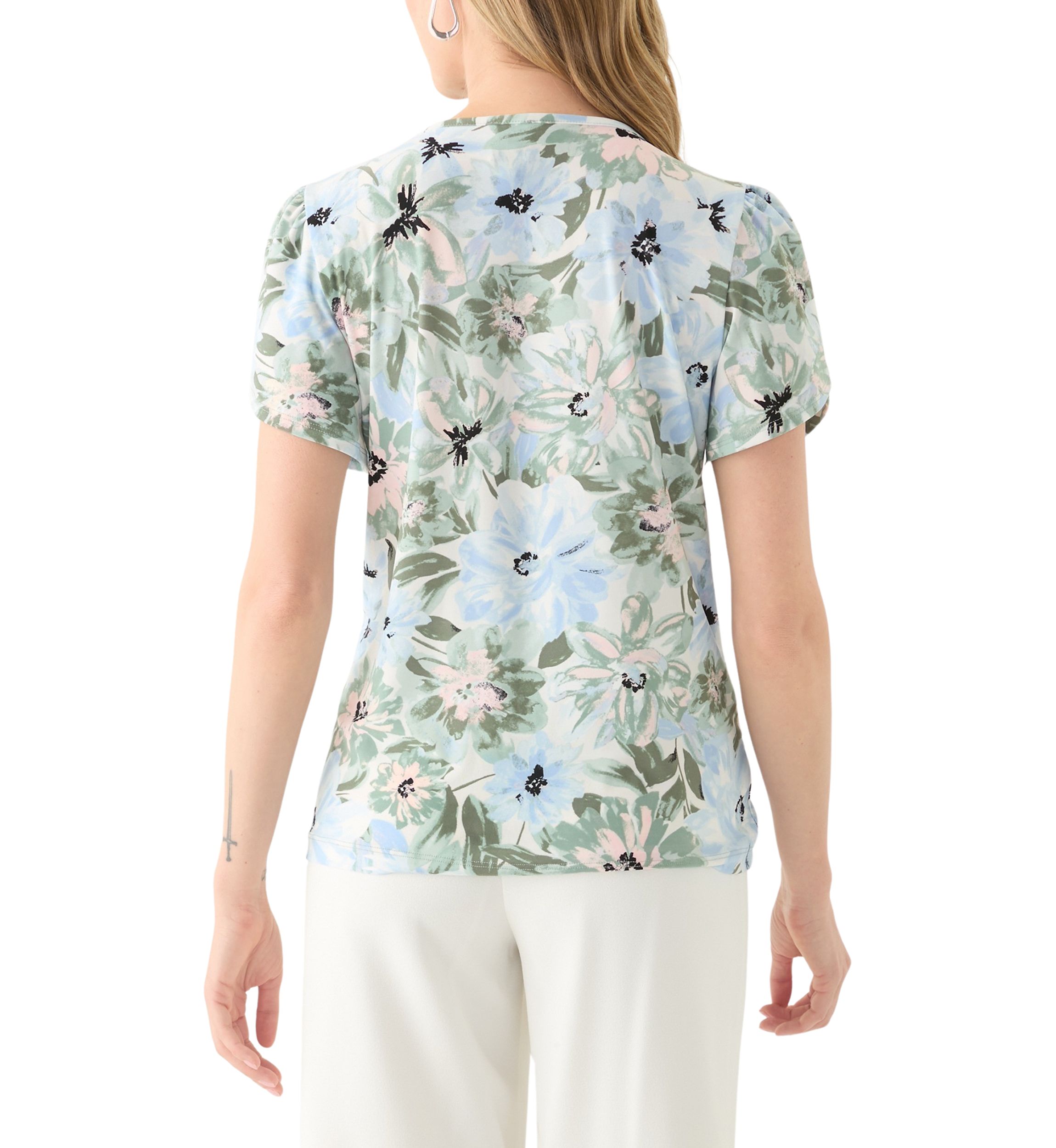 Petite Short Gathered Tulip Sleeve Top