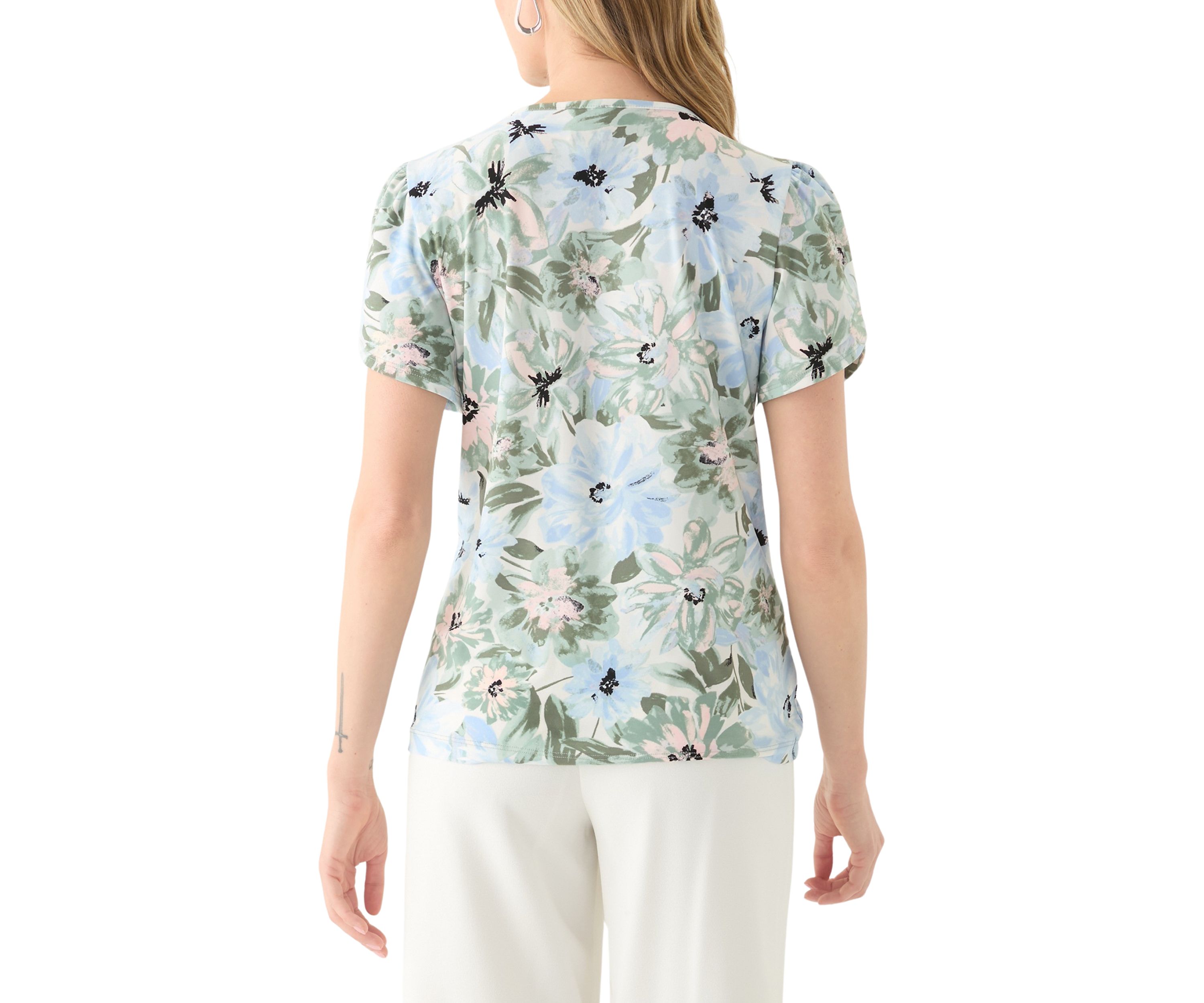 Petite Short Gathered Tulip Sleeve Top
