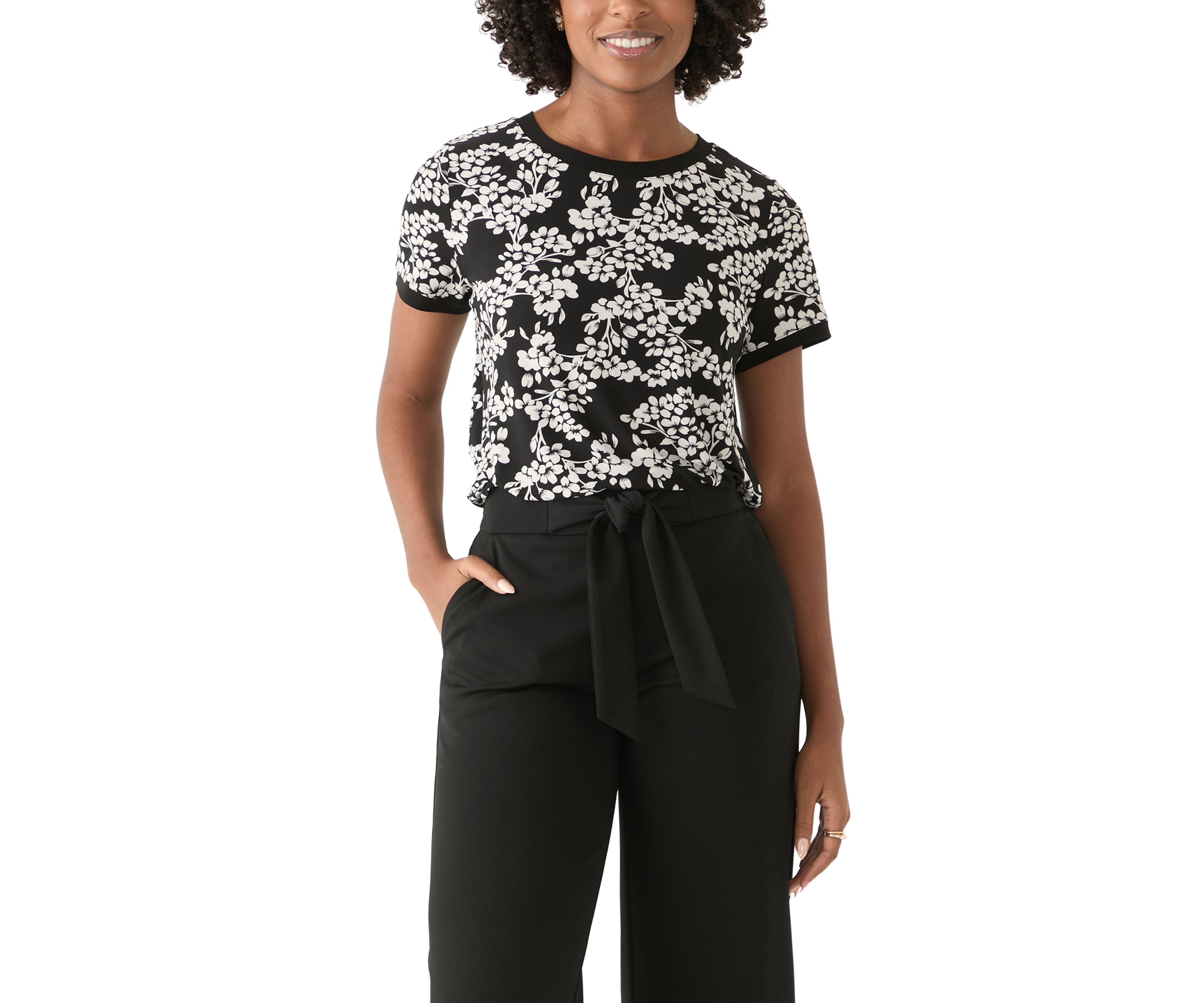 Petite Short Sleeve Button Back Top