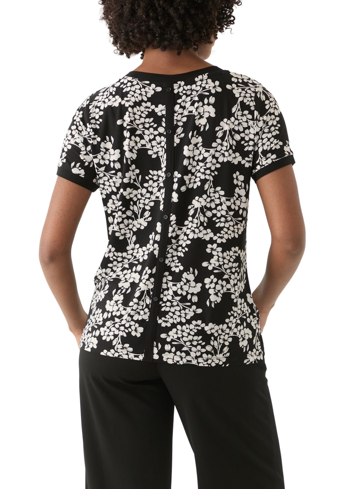 Petite Short Sleeve Button Back Top