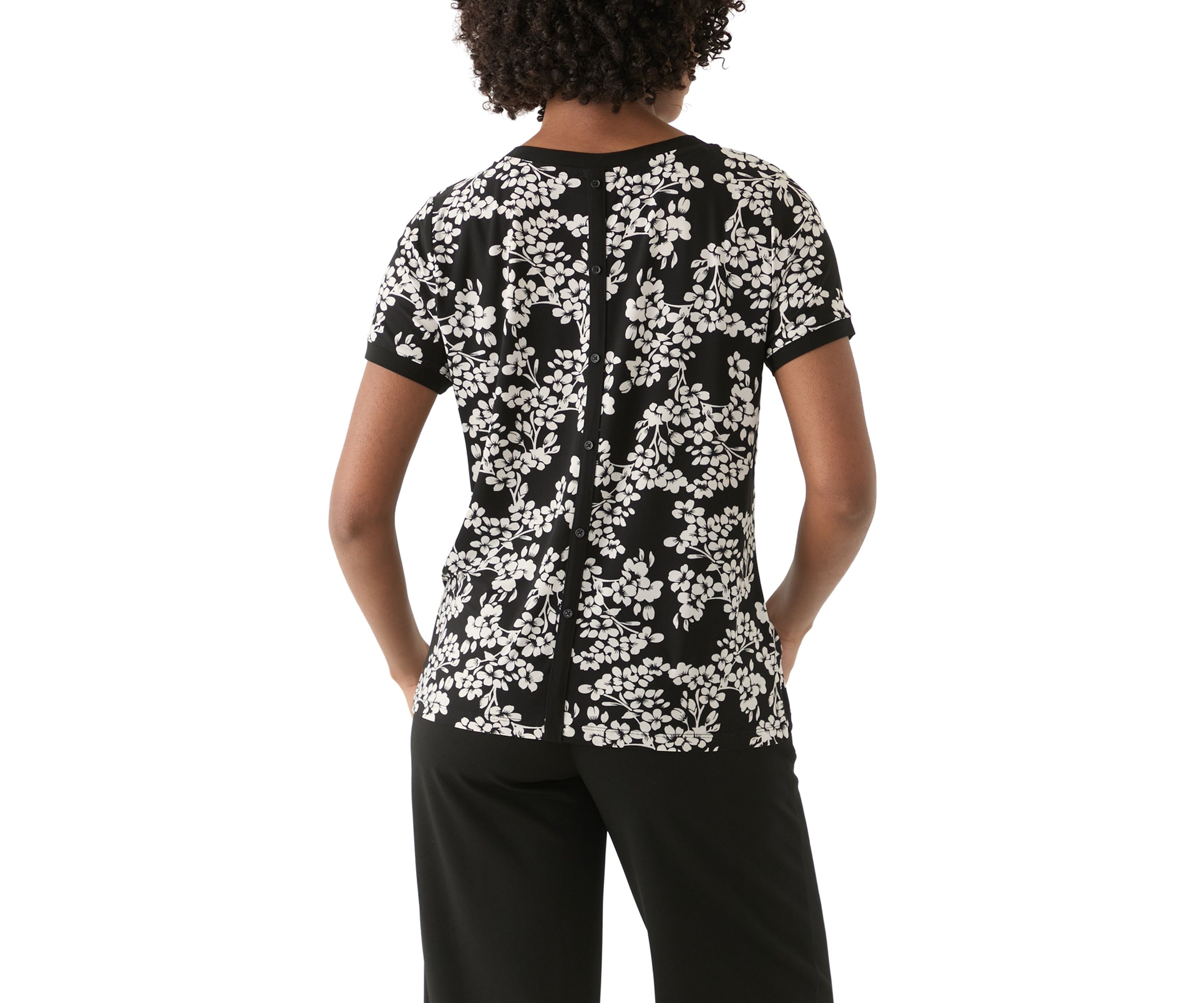 Petite Short Sleeve Button Back Top