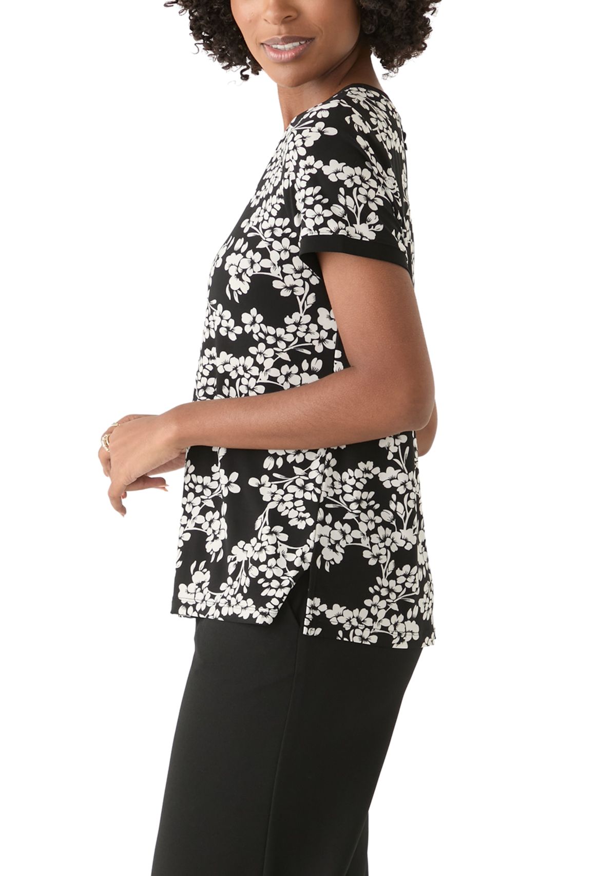 Petite Short Sleeve Button Back Top