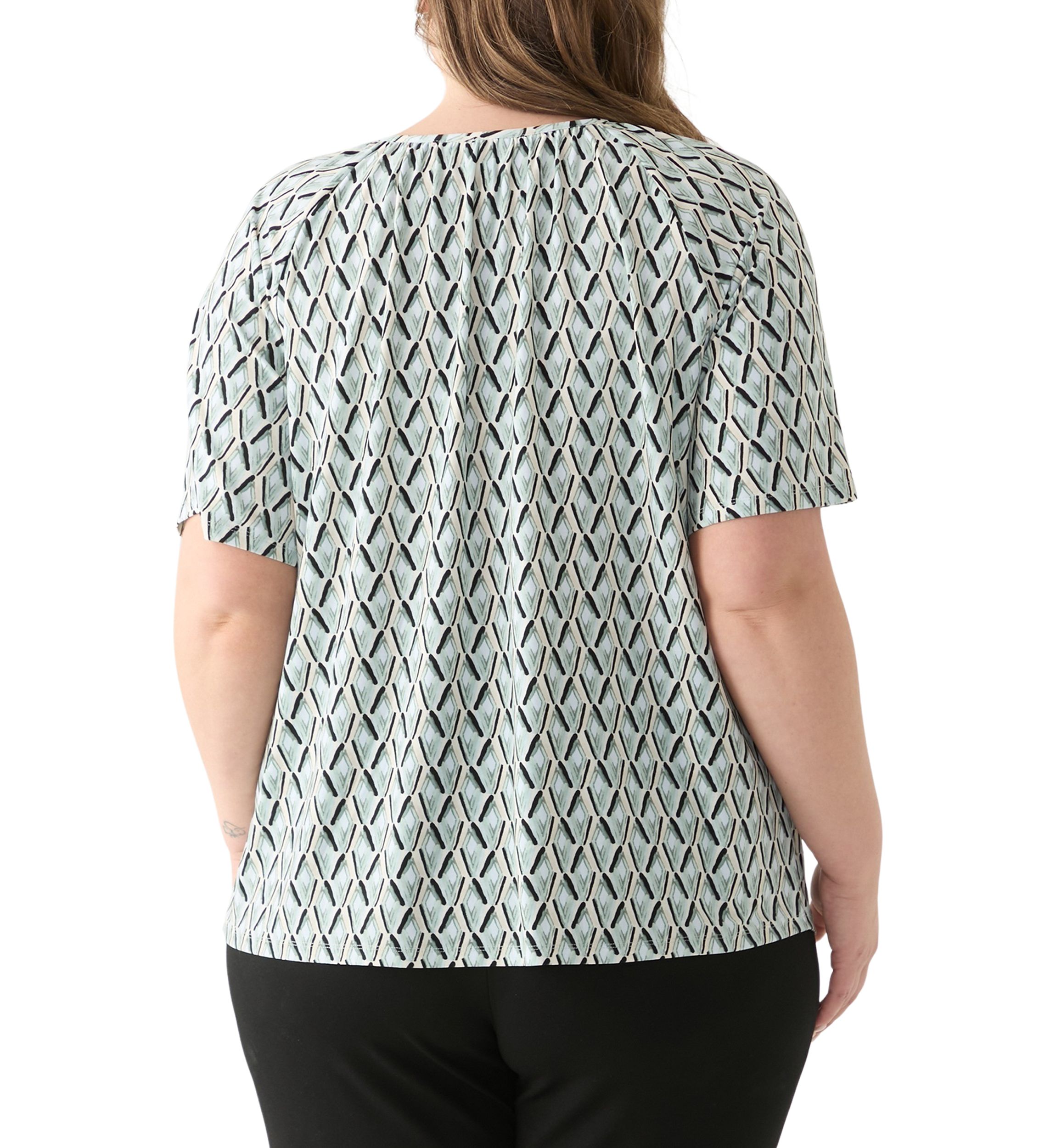 Plus Size Elbow Raglan Sleeve Printed Peasant Top