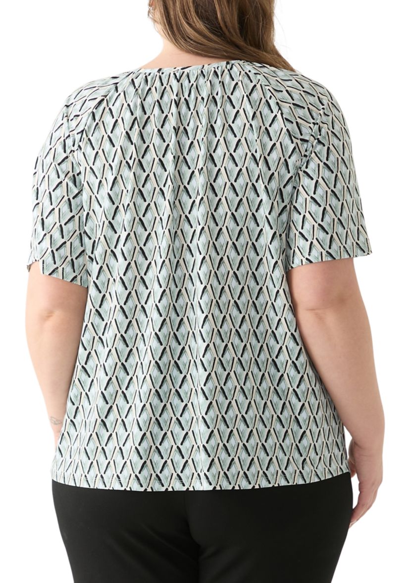Plus Size Elbow Raglan Sleeve Printed Peasant Top