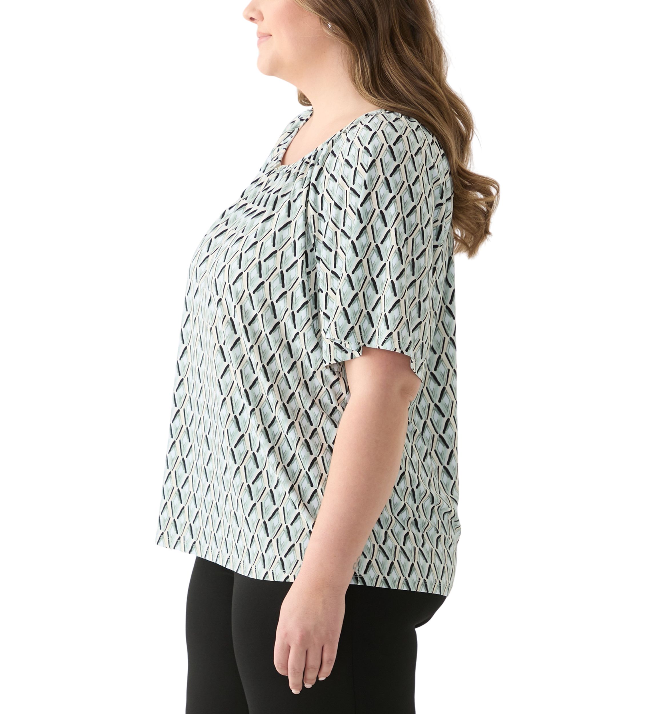 Plus Size Elbow Raglan Sleeve Printed Peasant Top