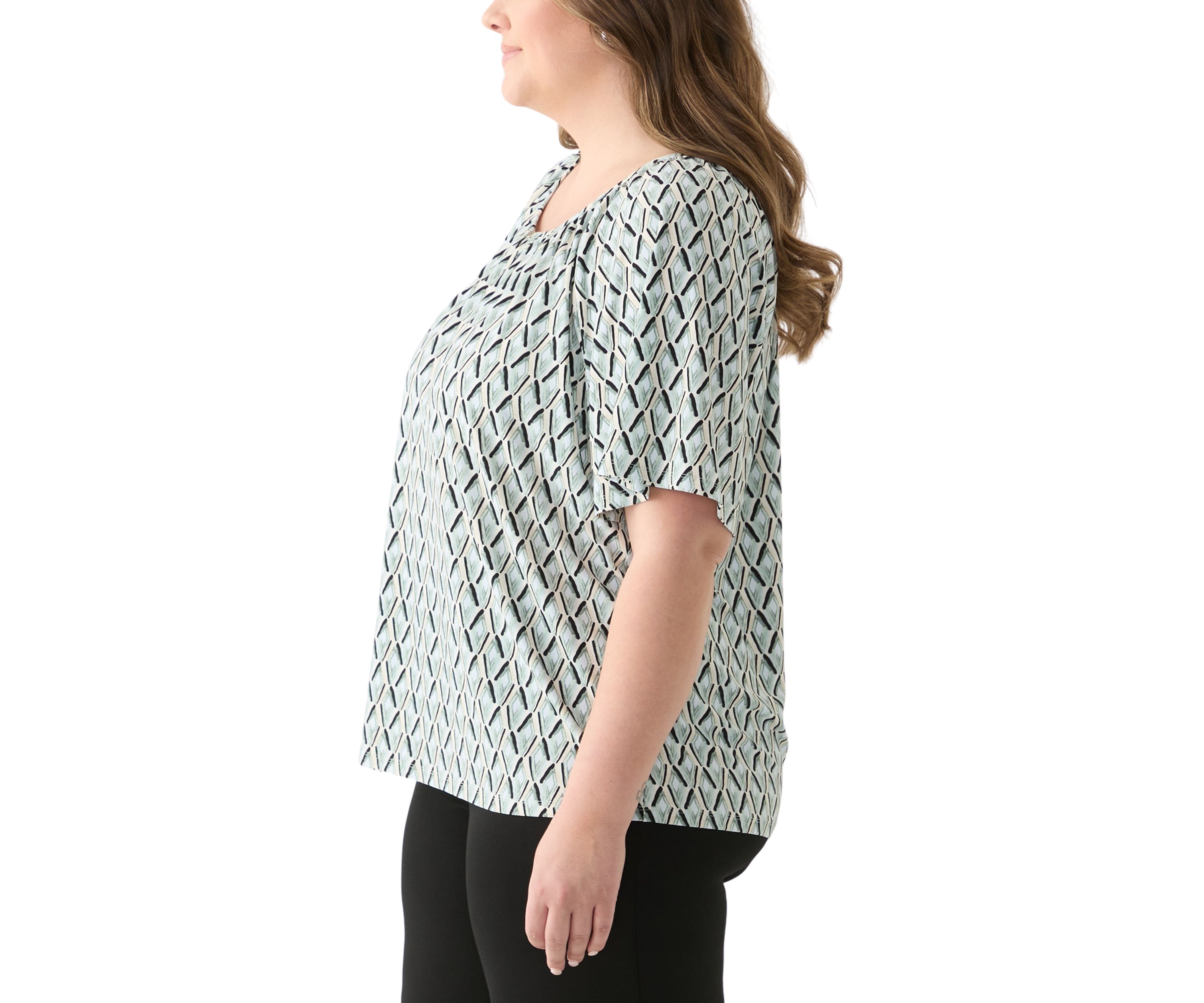 Plus Size Elbow Raglan Sleeve Printed Peasant Top