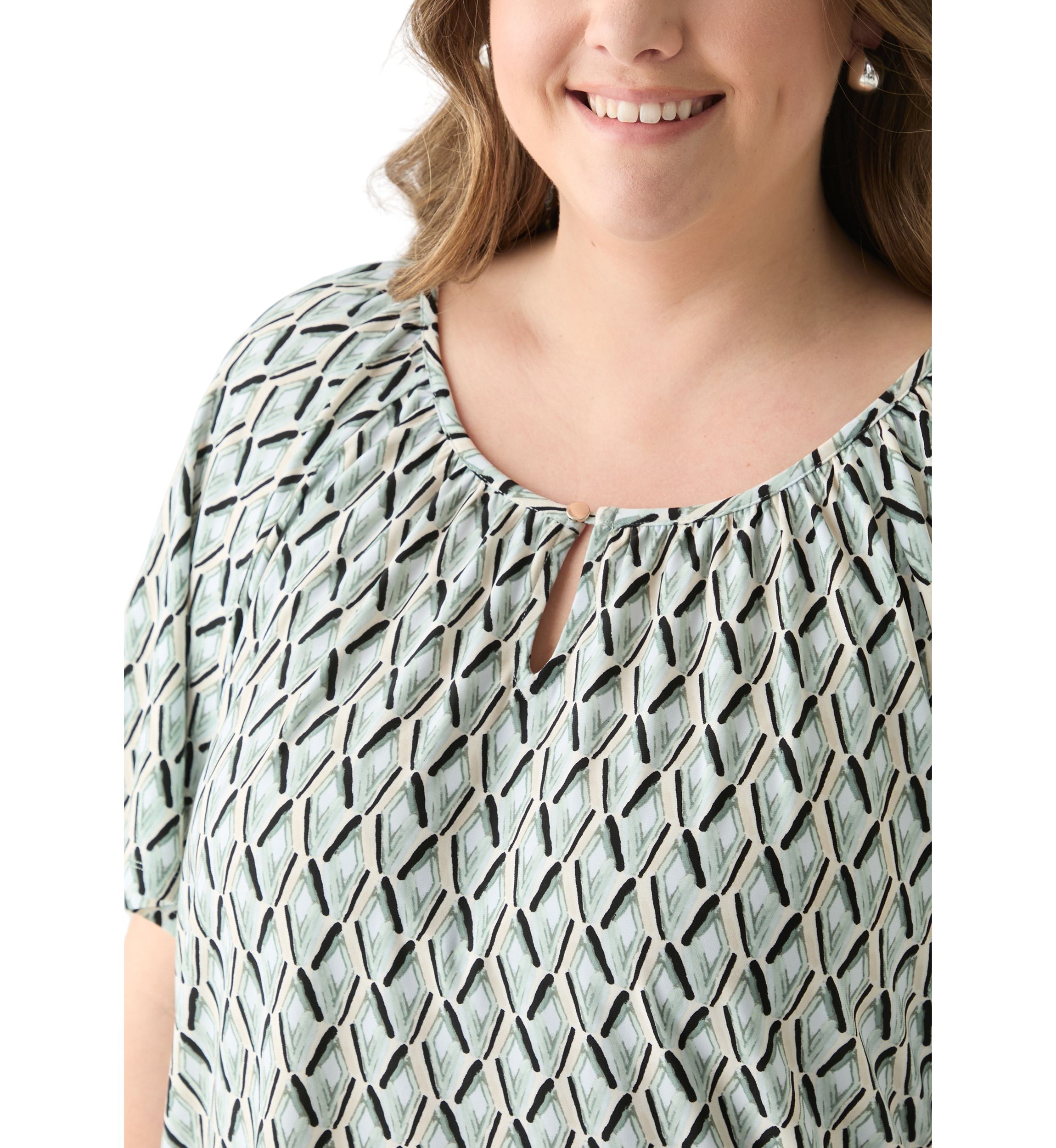 Plus Size Elbow Raglan Sleeve Printed Peasant Top