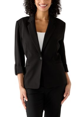 AK Anne Klein Women's One Button Notch Collar Jacket, Black, XL