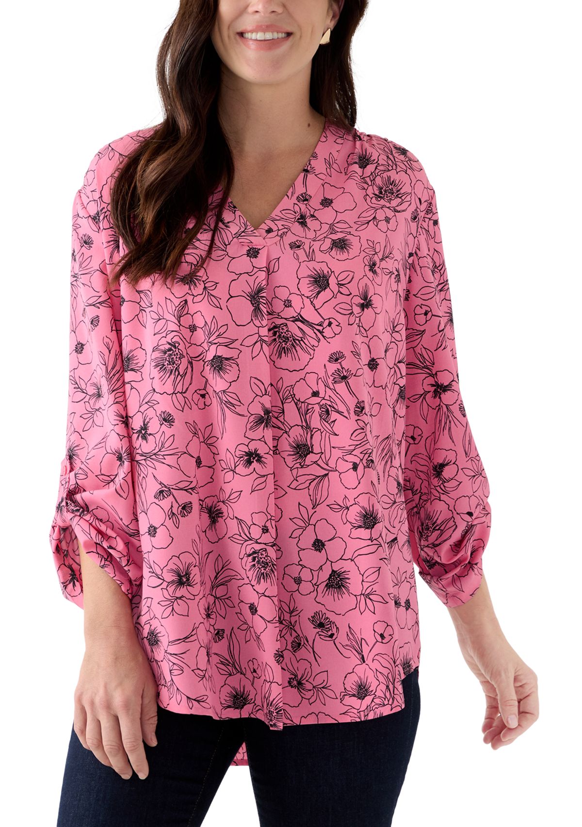 Womens Pink Dahlia Printed Blouse