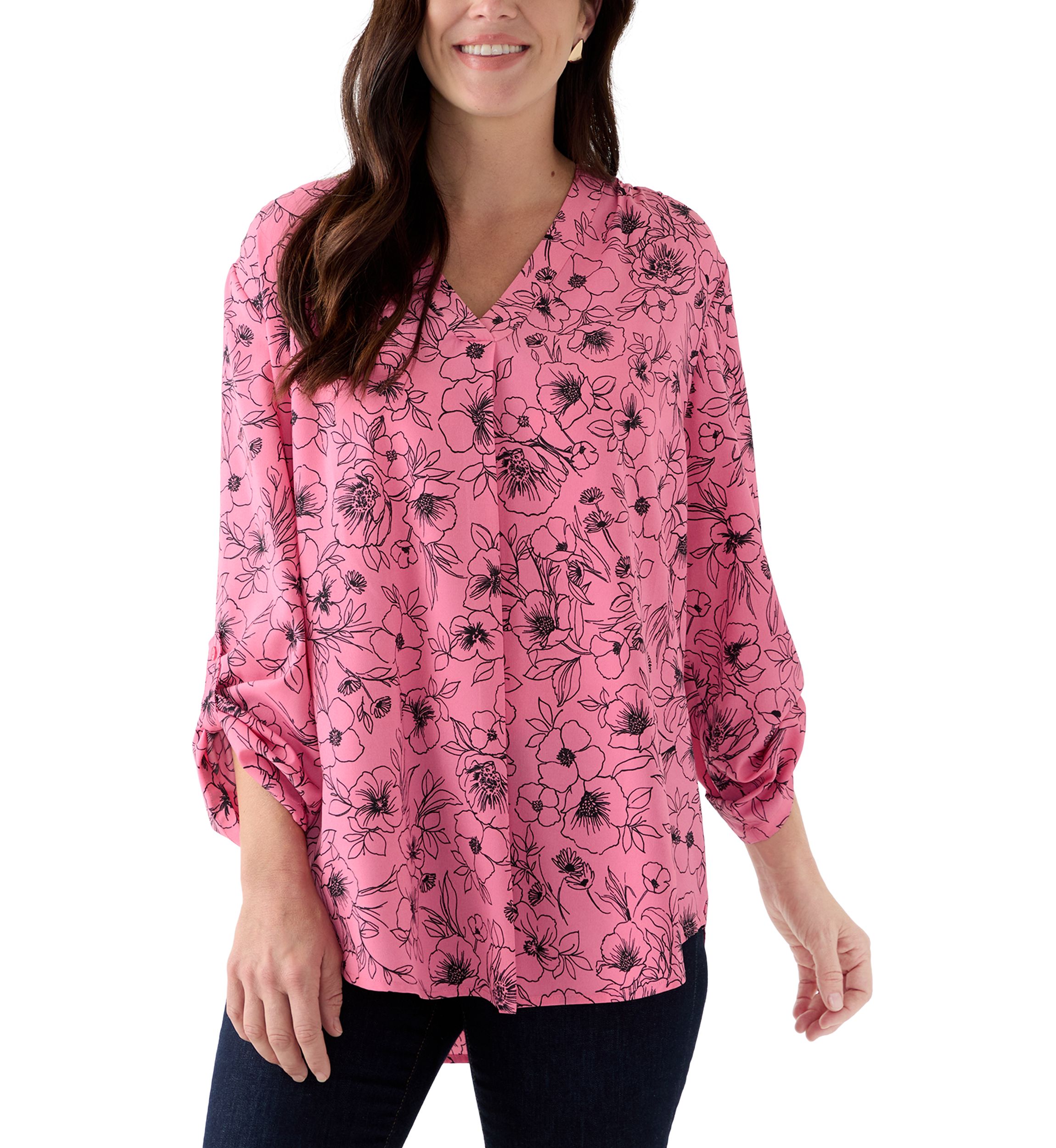 Womens Pink Dahlia Printed Blouse