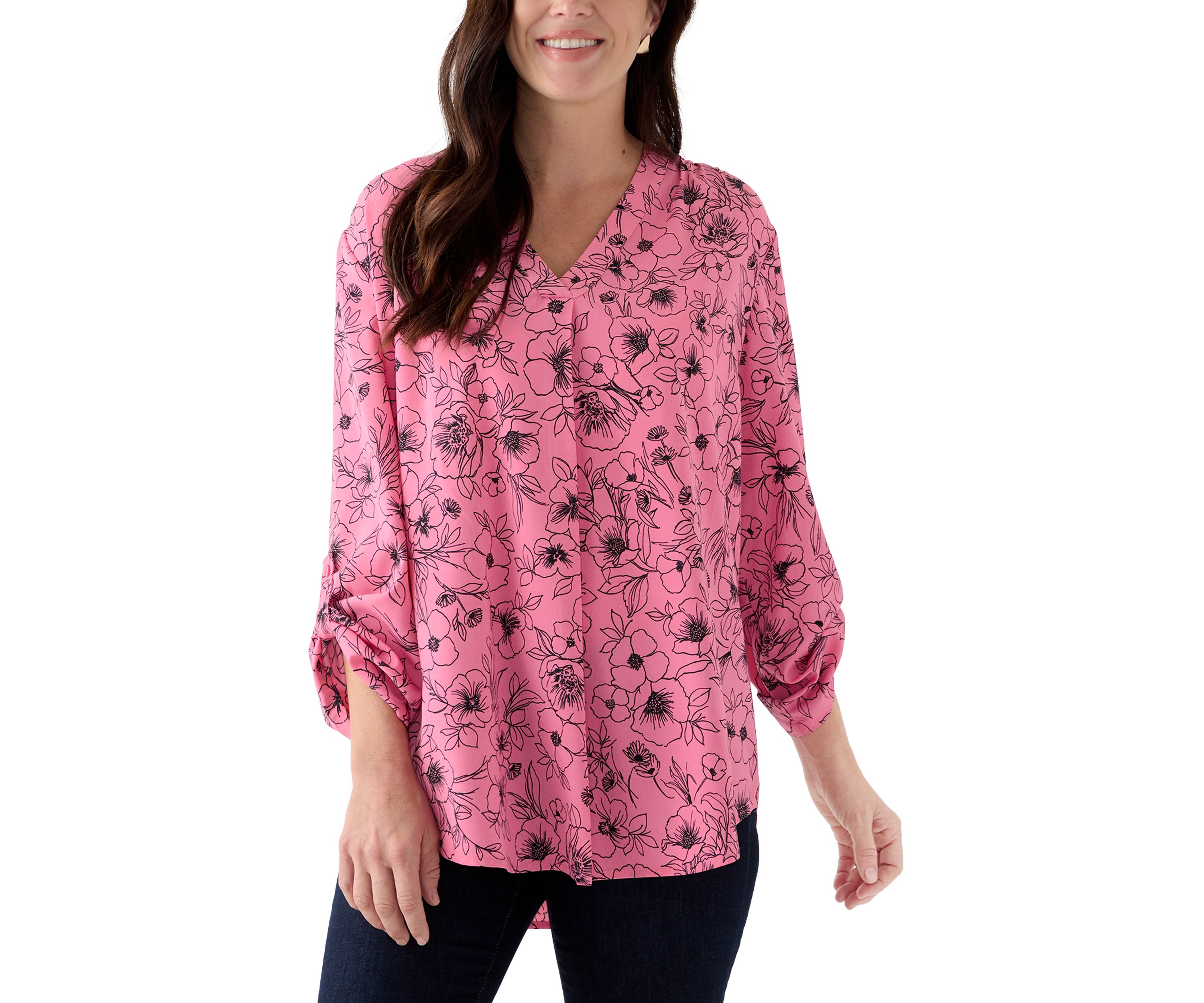 Womens Pink Dahlia Printed Blouse