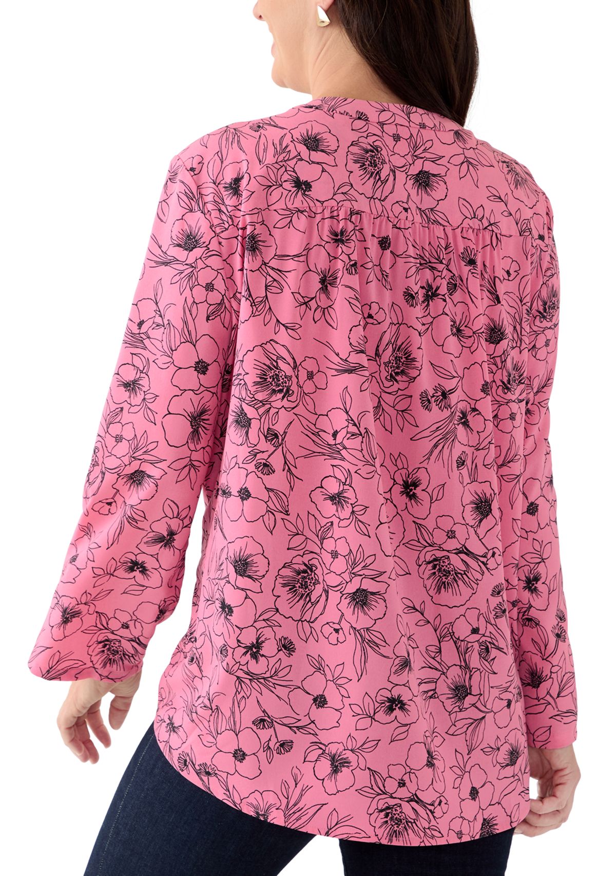 Womens Pink Dahlia Printed Blouse
