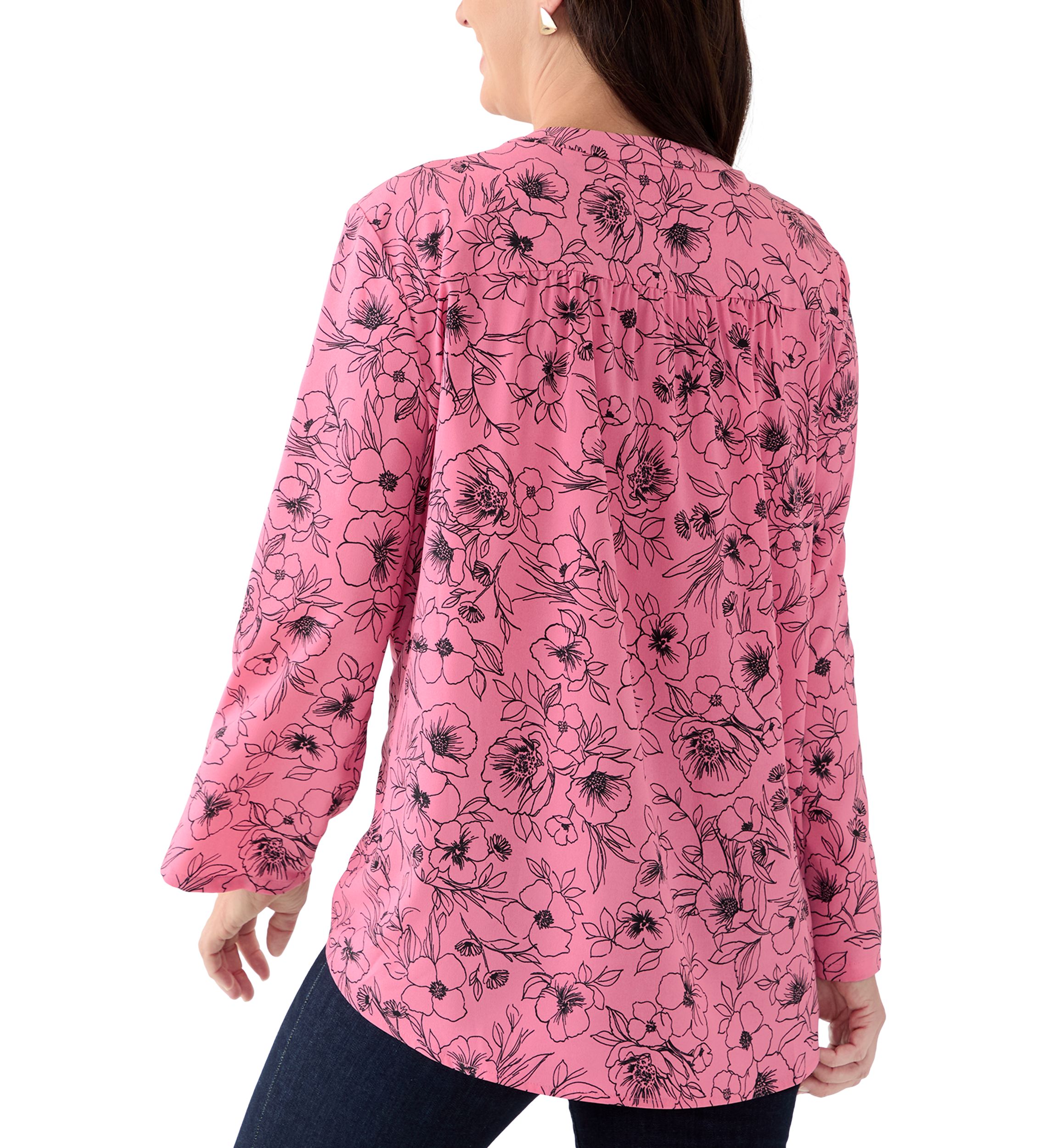 Womens Pink Dahlia Printed Blouse