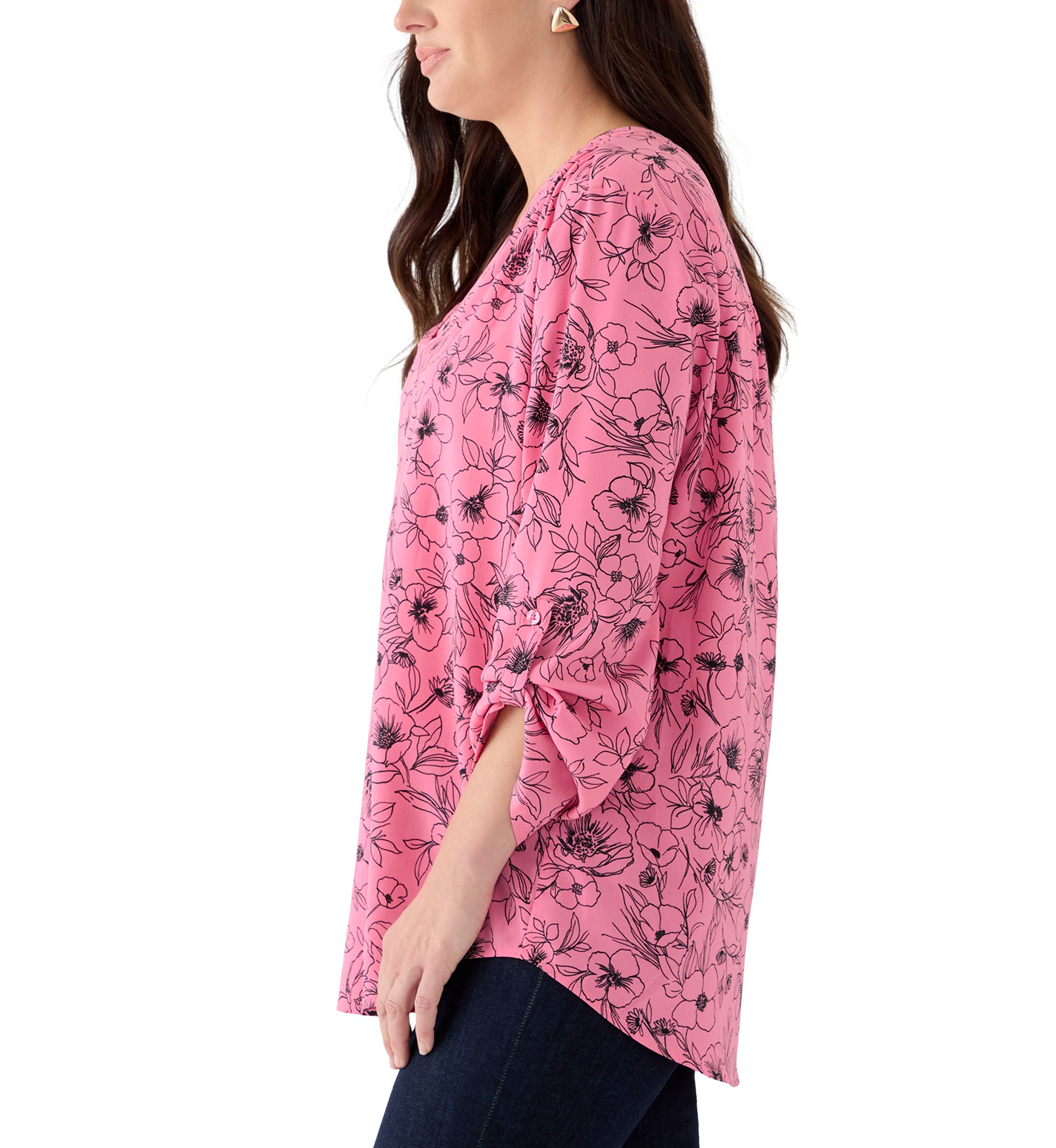 Womens Pink Dahlia Printed Blouse