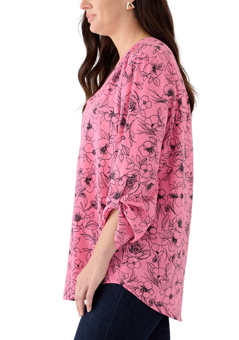 Womens Pink Dahlia Printed Blouse