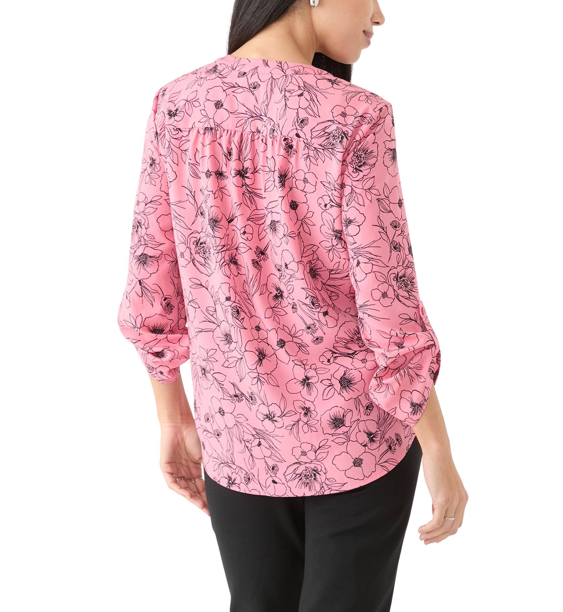 Petite Long Sleeve V-Neck Pleat Front Tunic Top