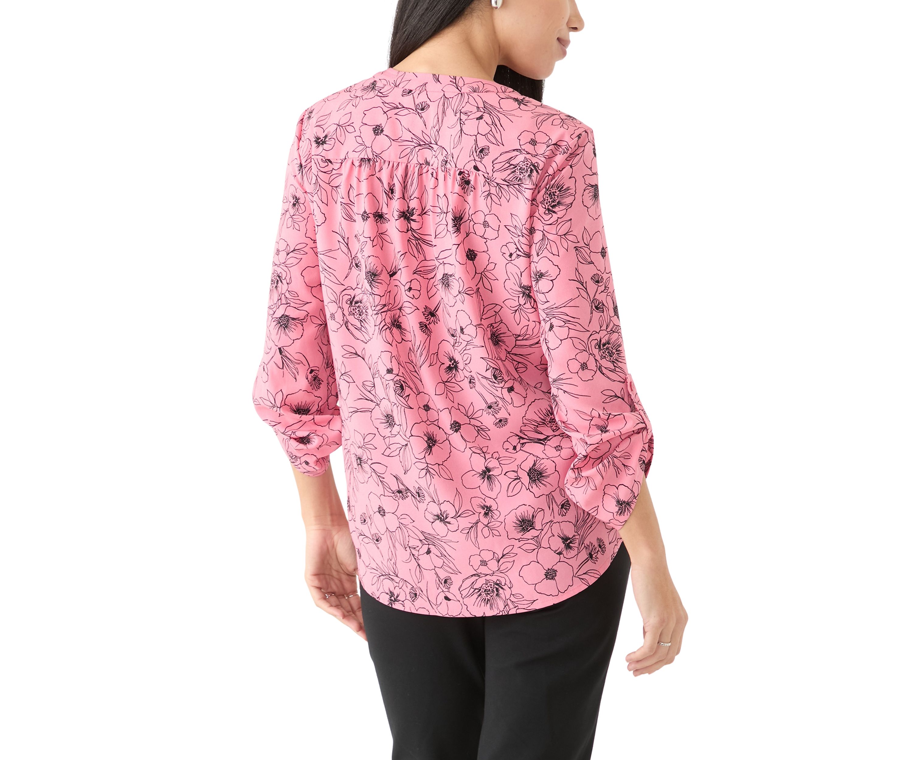 Petite Long Sleeve V-Neck Pleat Front Tunic Top