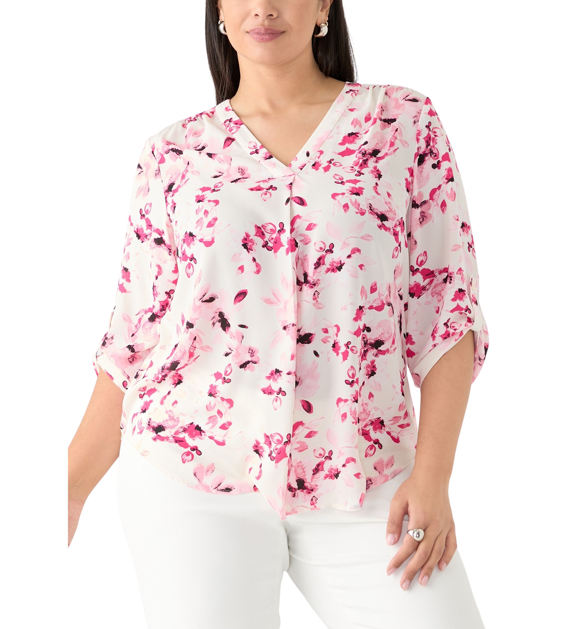 Plus SIze Pleated Front Printed Top
