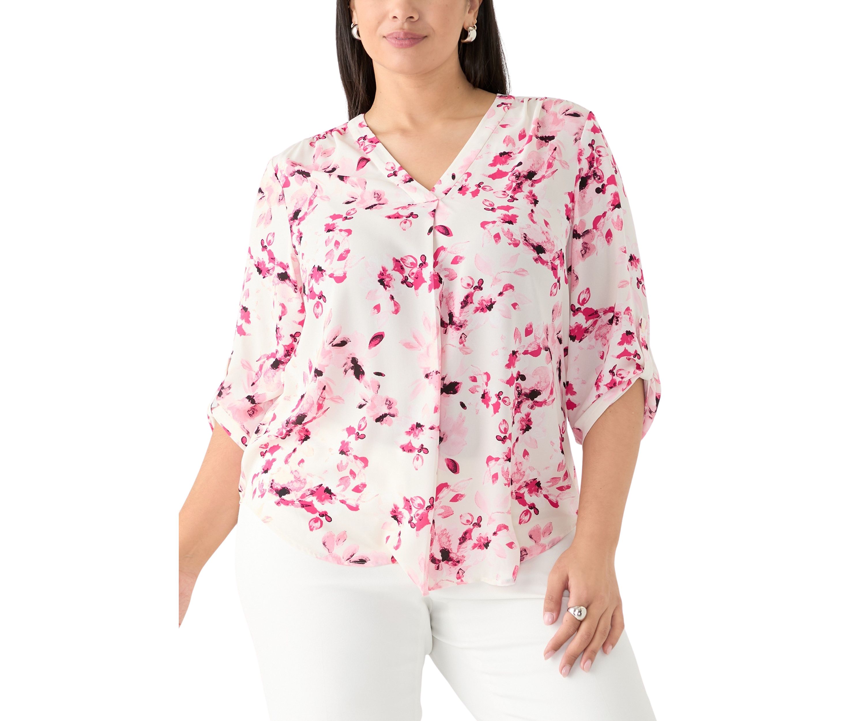 Plus SIze Pleated Front Printed Top