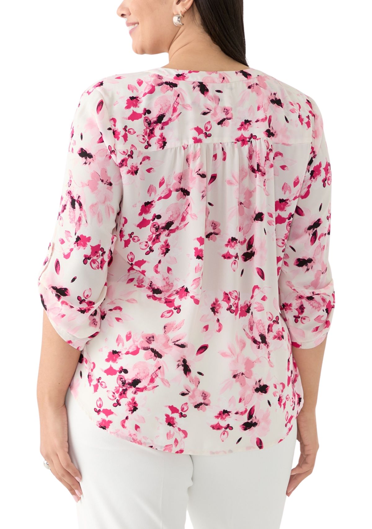Plus SIze Pleated Front Printed Top