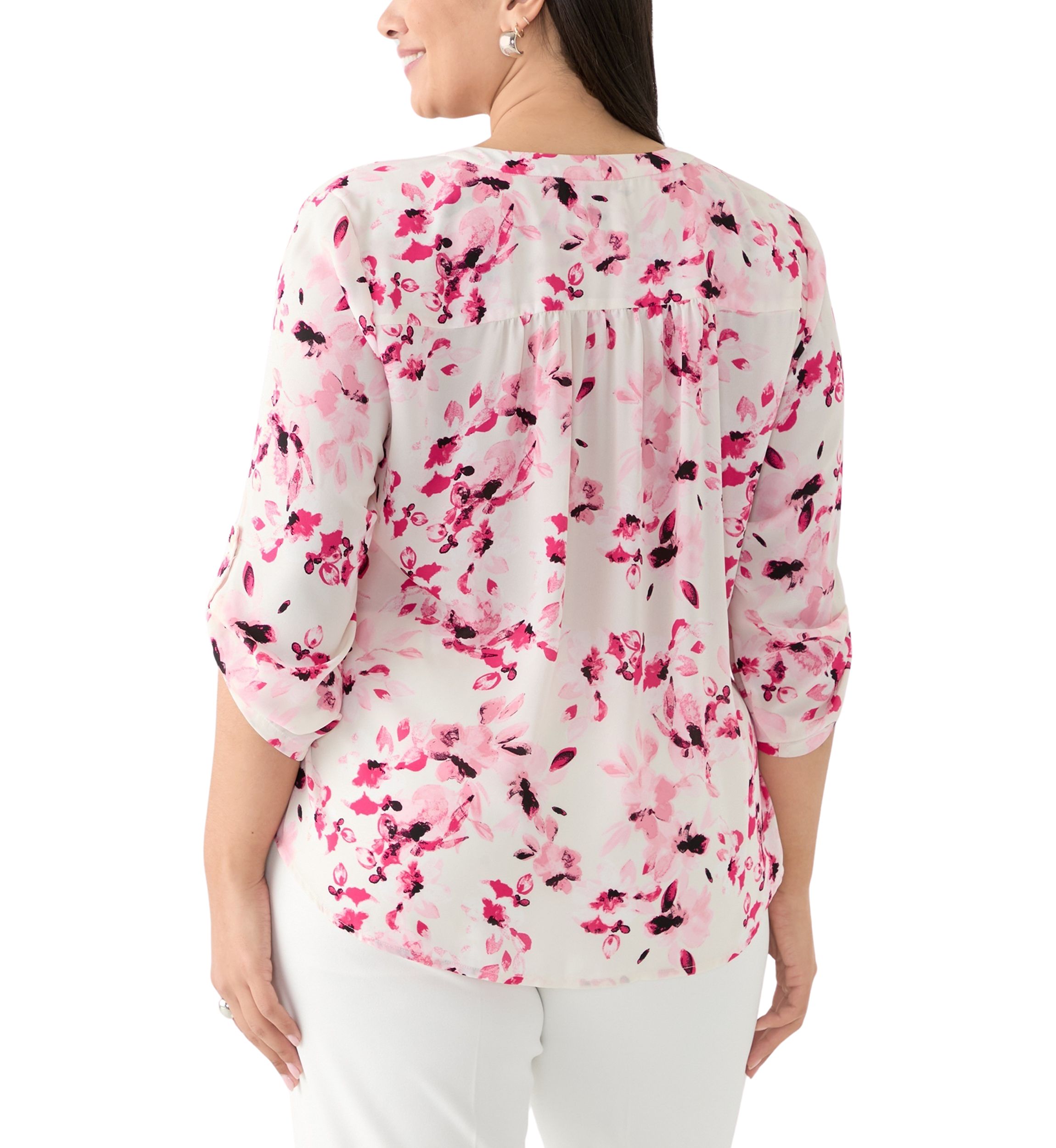 Plus SIze Pleated Front Printed Top
